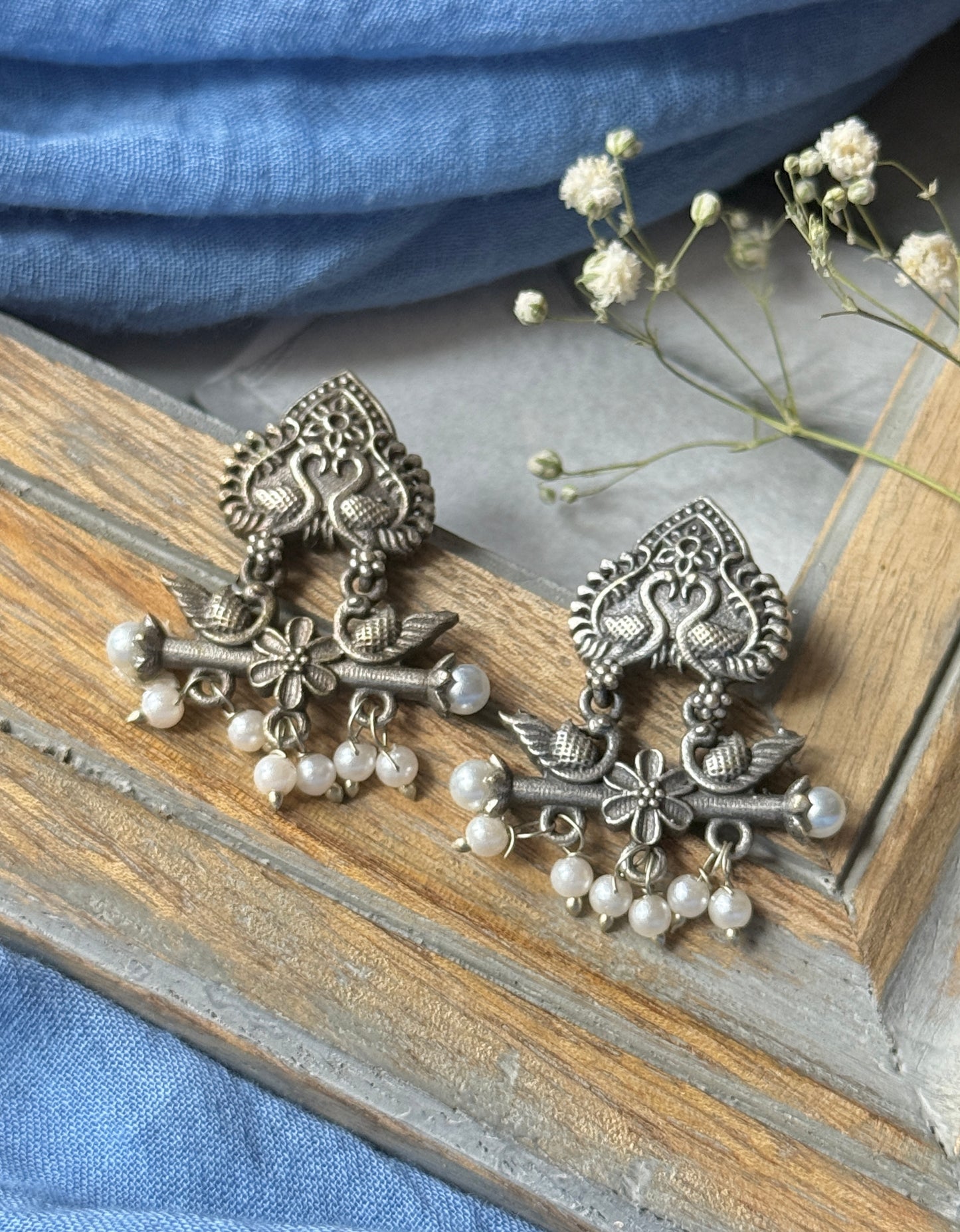 Silver Lookalike Peacock Embedded Earrings