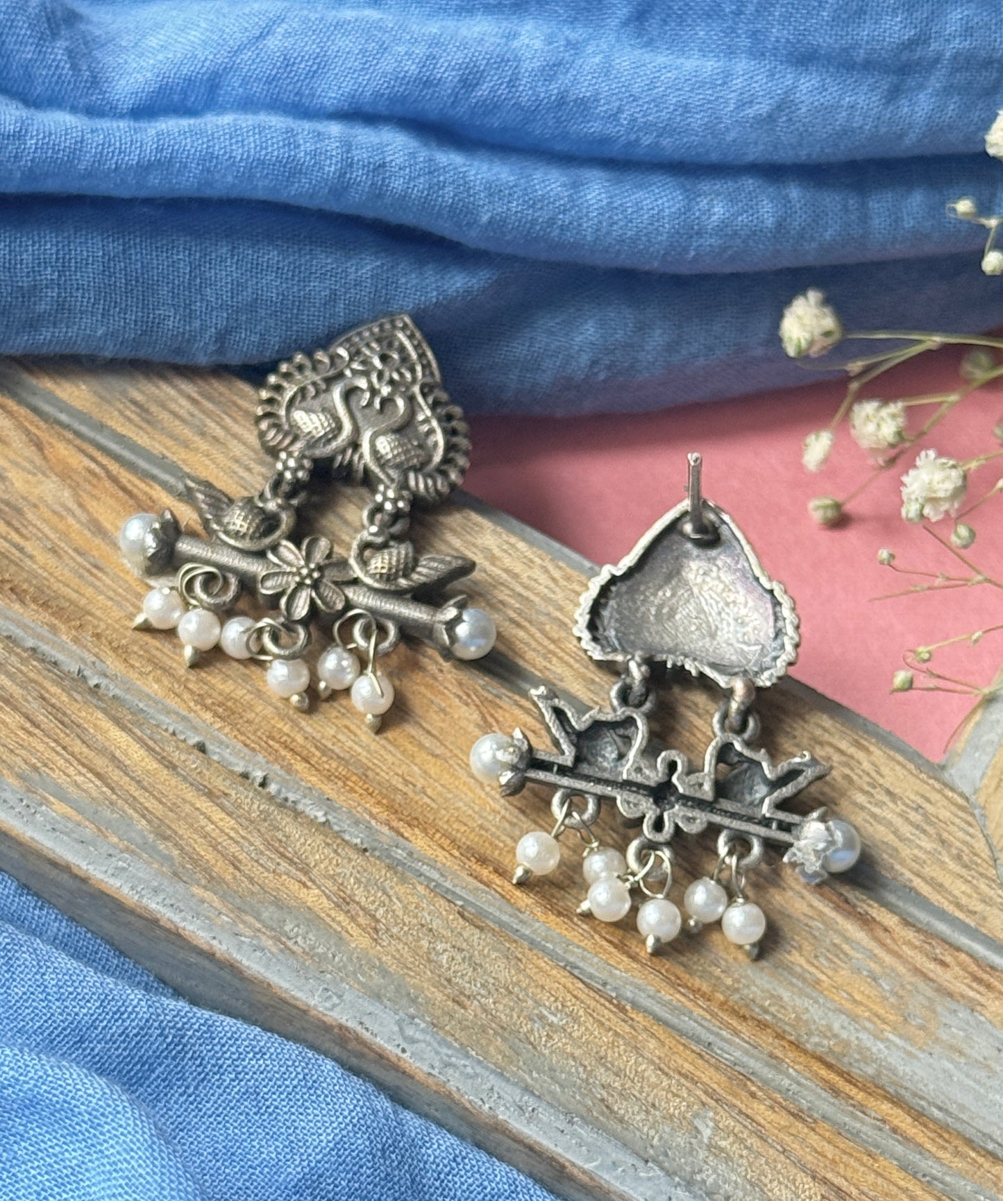 Silver Lookalike Peacock Embedded Earrings