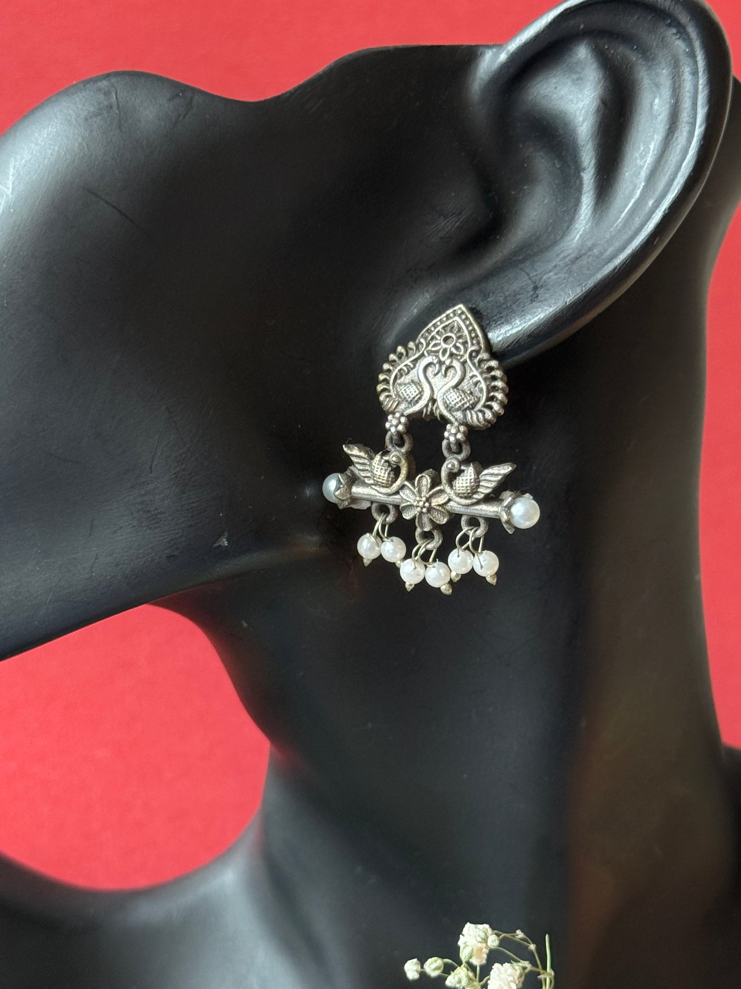 Silver Lookalike Peacock Embedded Earrings