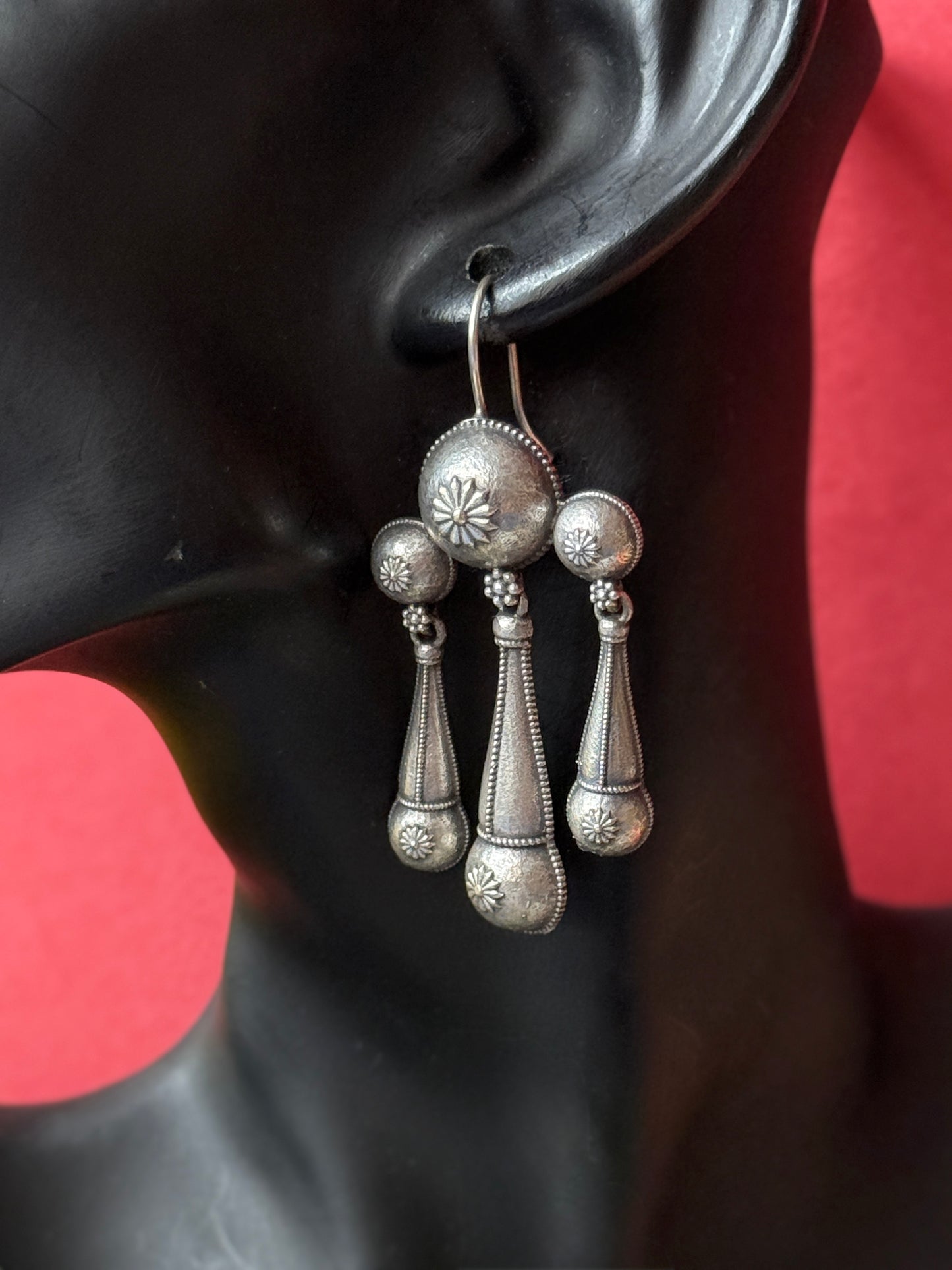 Silver Lookalike Exotic Hanging Earrings