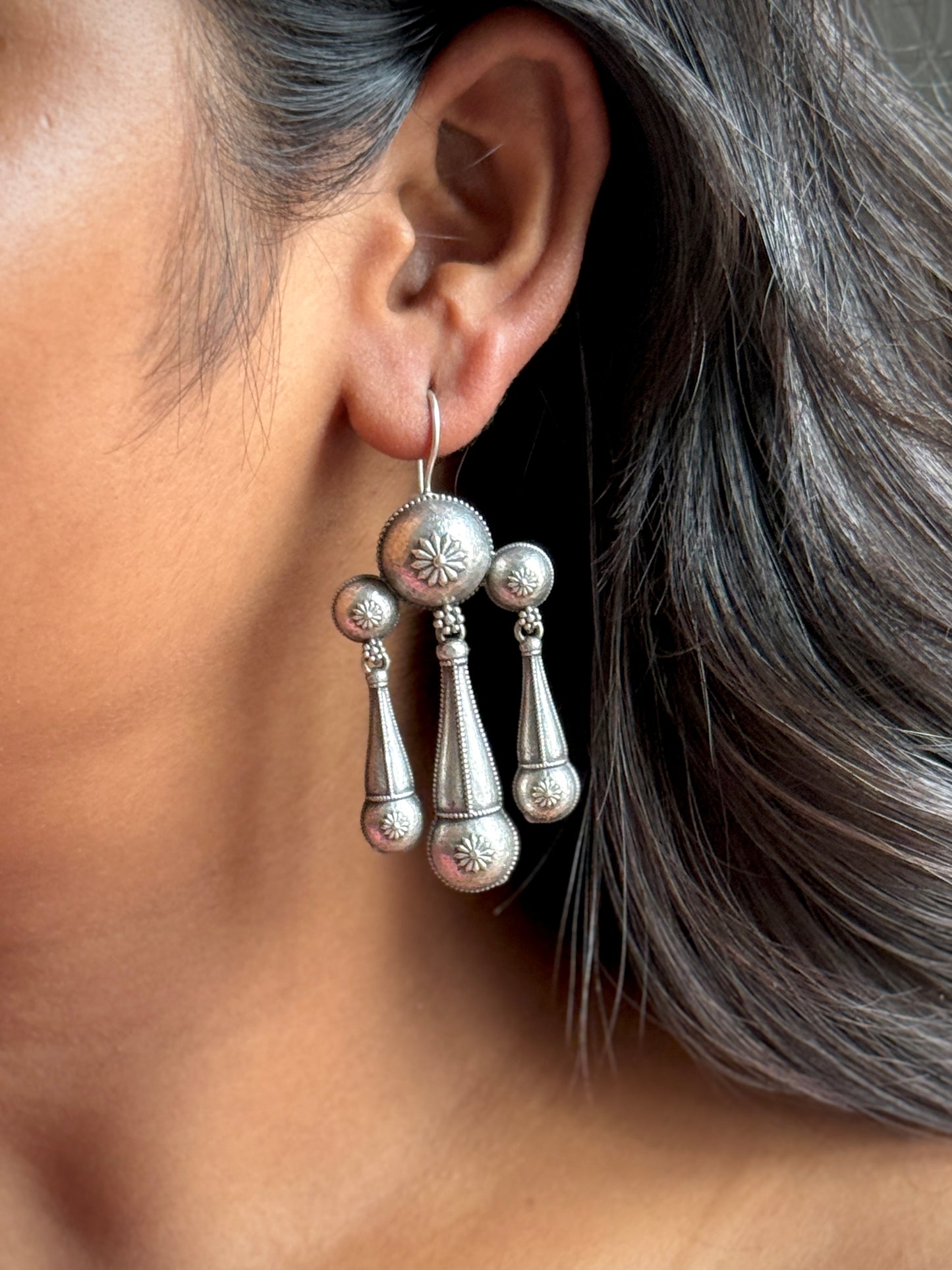 Silver Lookalike Exotic Hanging Earrings