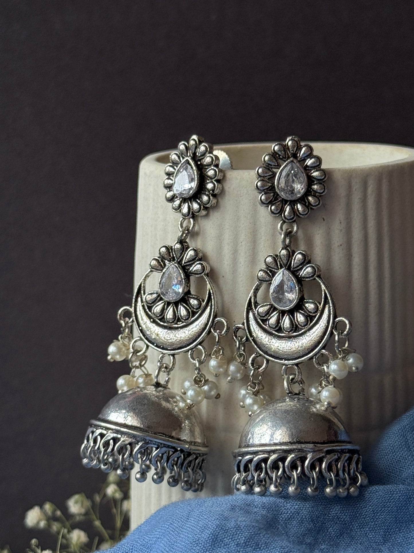 Silver Lookalike Long Jhumka Earrings