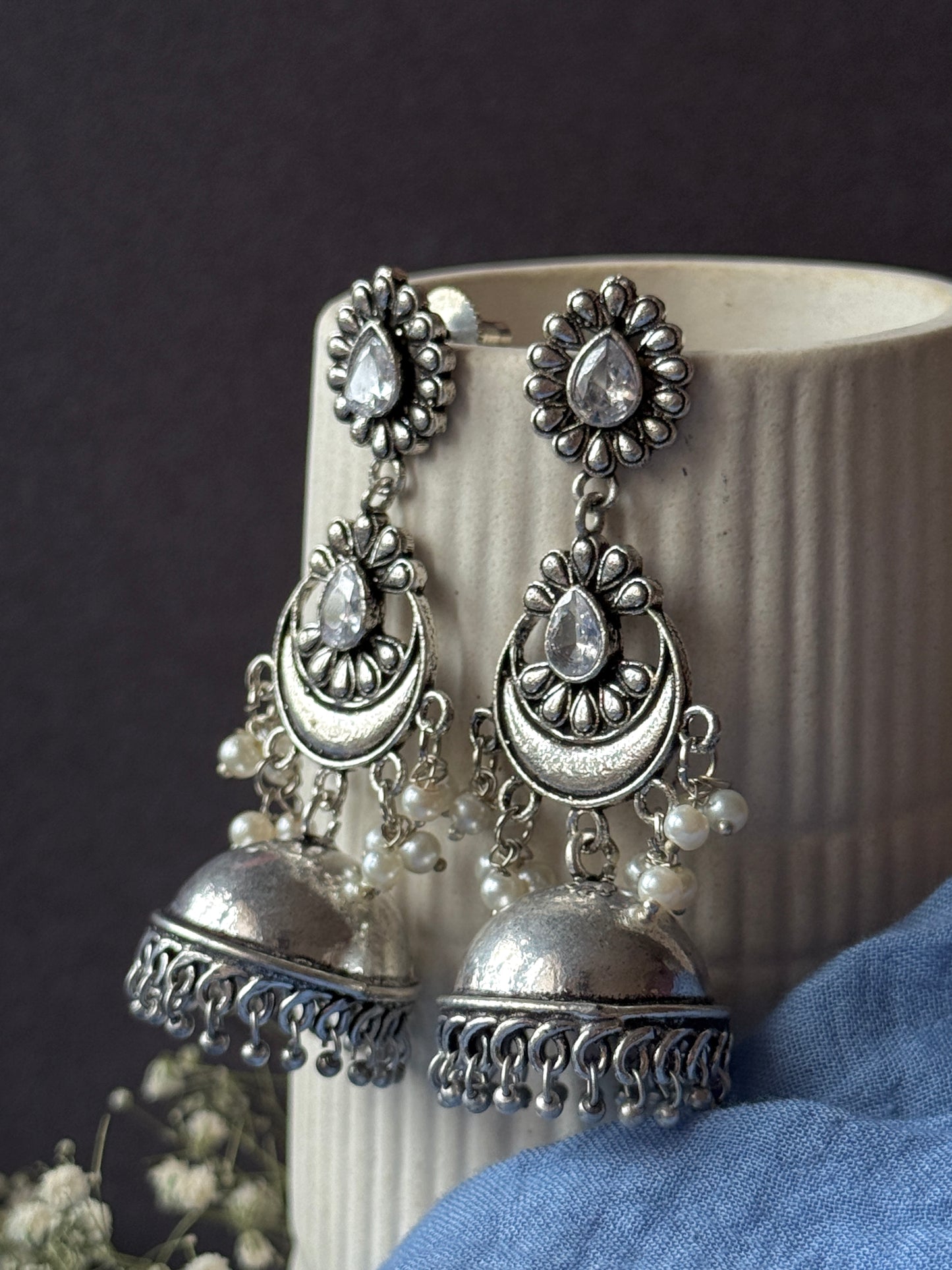 Silver Lookalike Long Jhumka Earrings