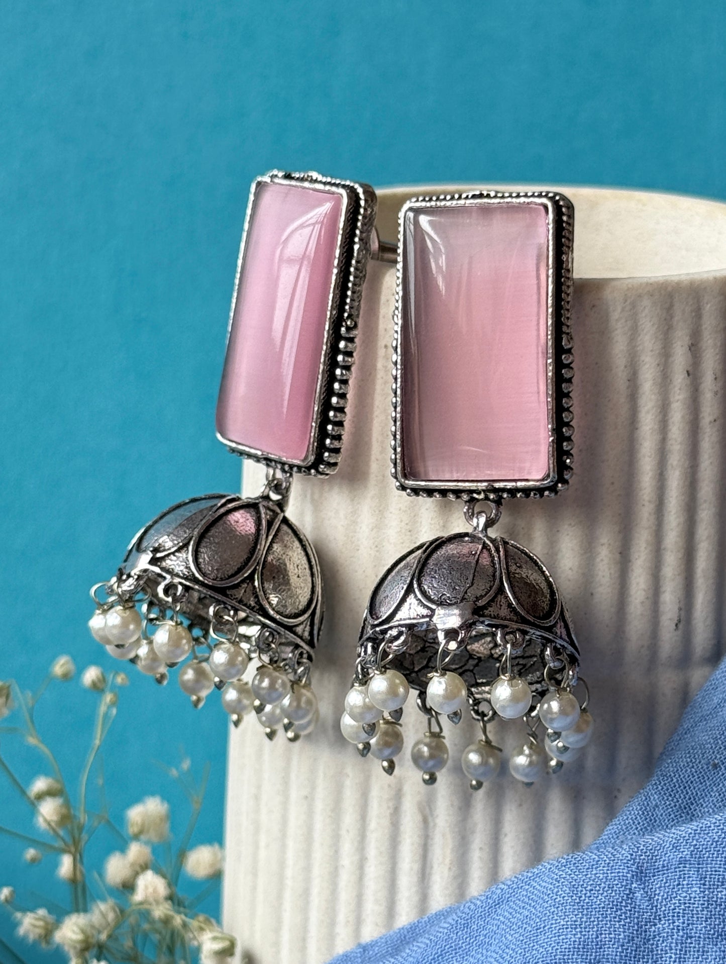 Rectangular Monalisa Stone Embedded Jhumka