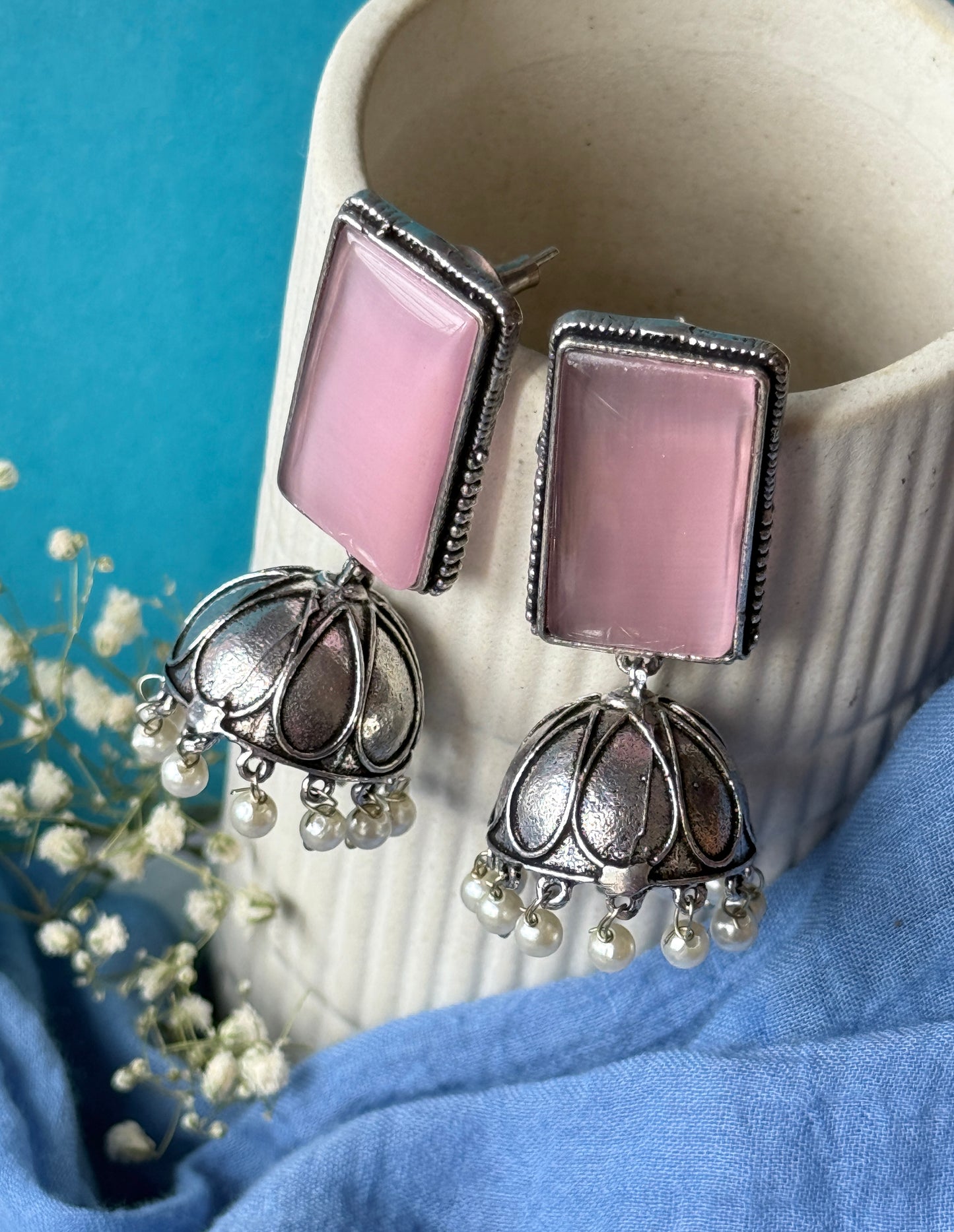 Rectangular Monalisa Stone Embedded Jhumka