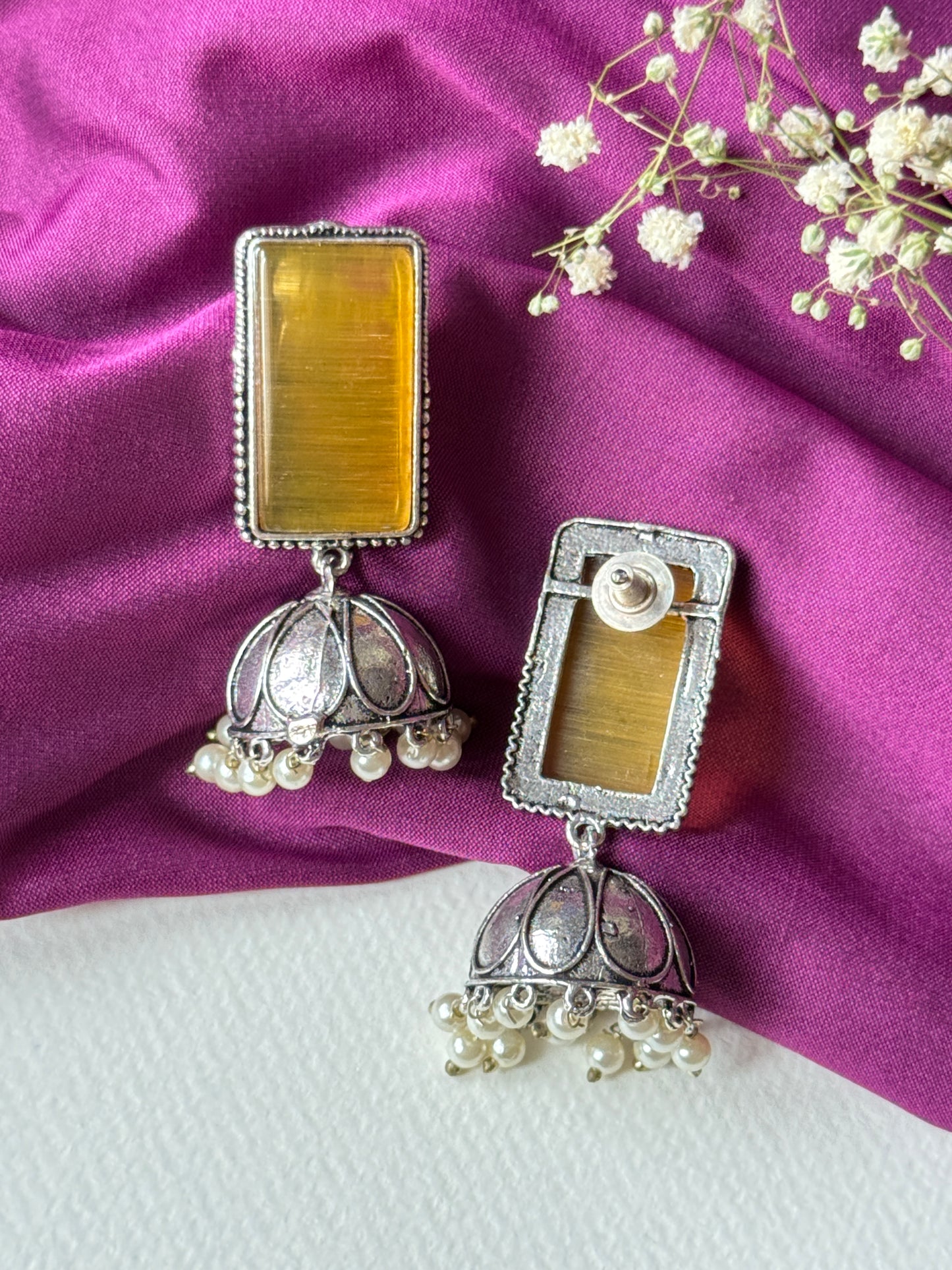 Rectangular Monalisa Stone Embedded Jhumka