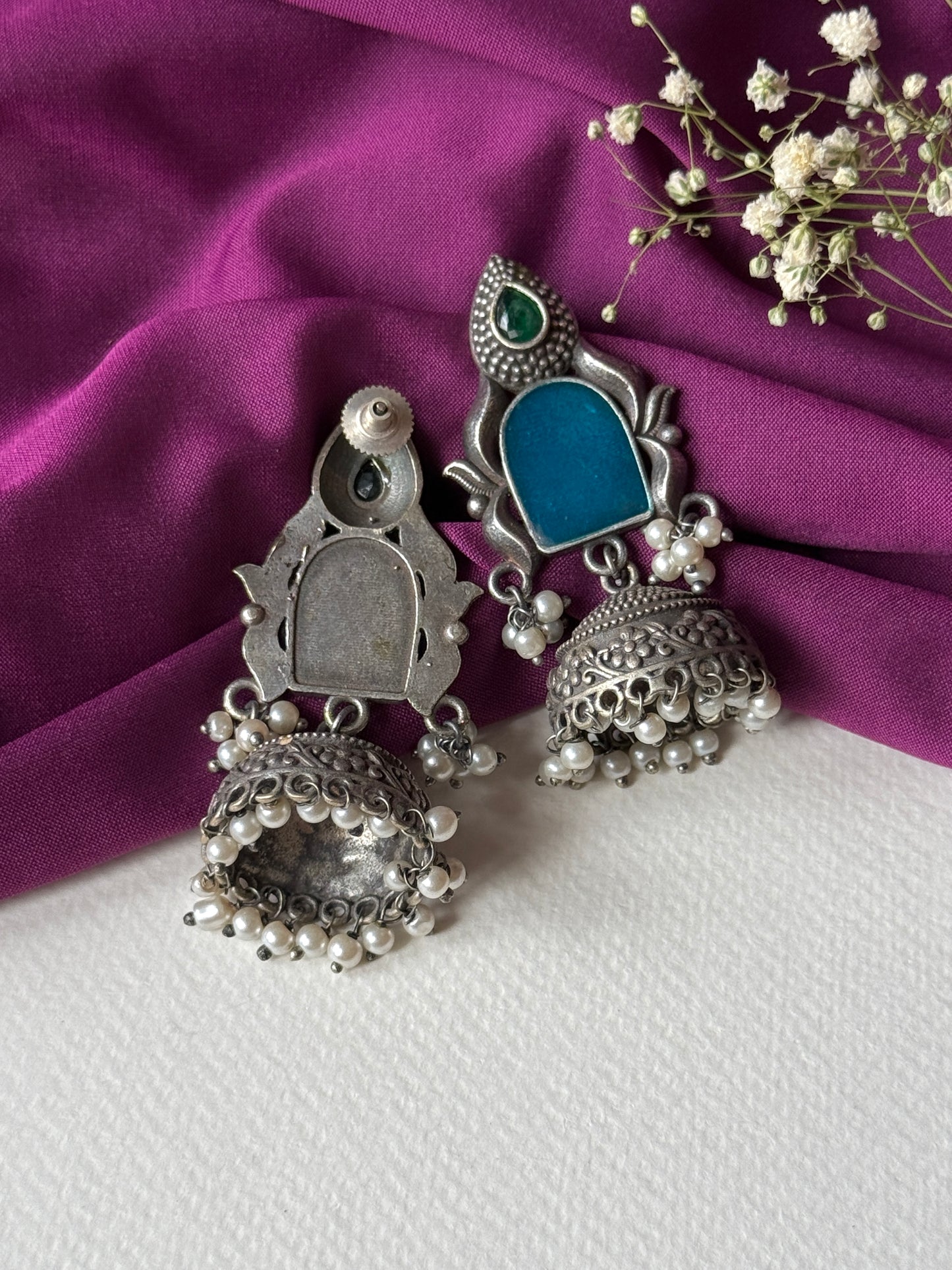 Silver Lookalike Dark Blue Jhumka
