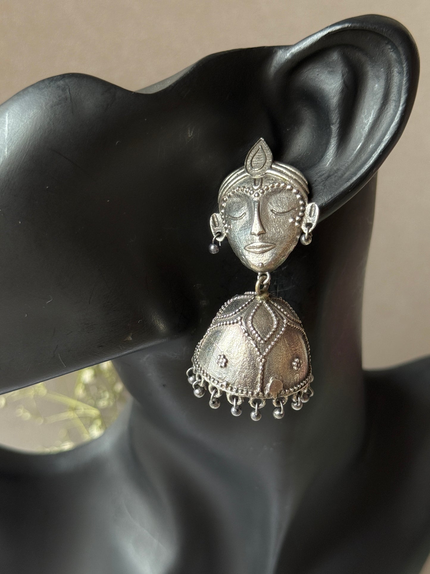 German Silver Face Motif Earrings with Jhumka