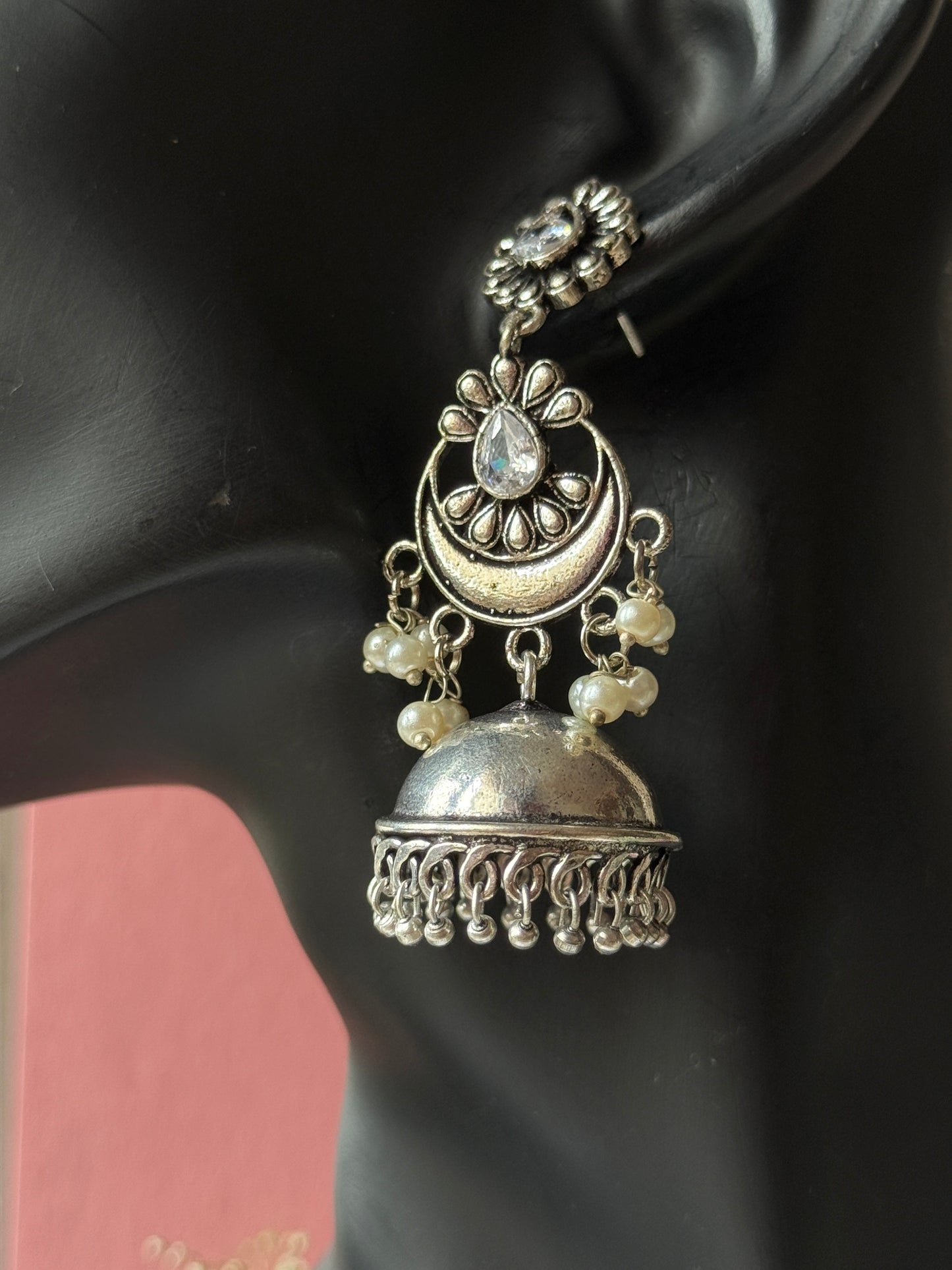 Silver Lookalike Long Jhumka Earrings