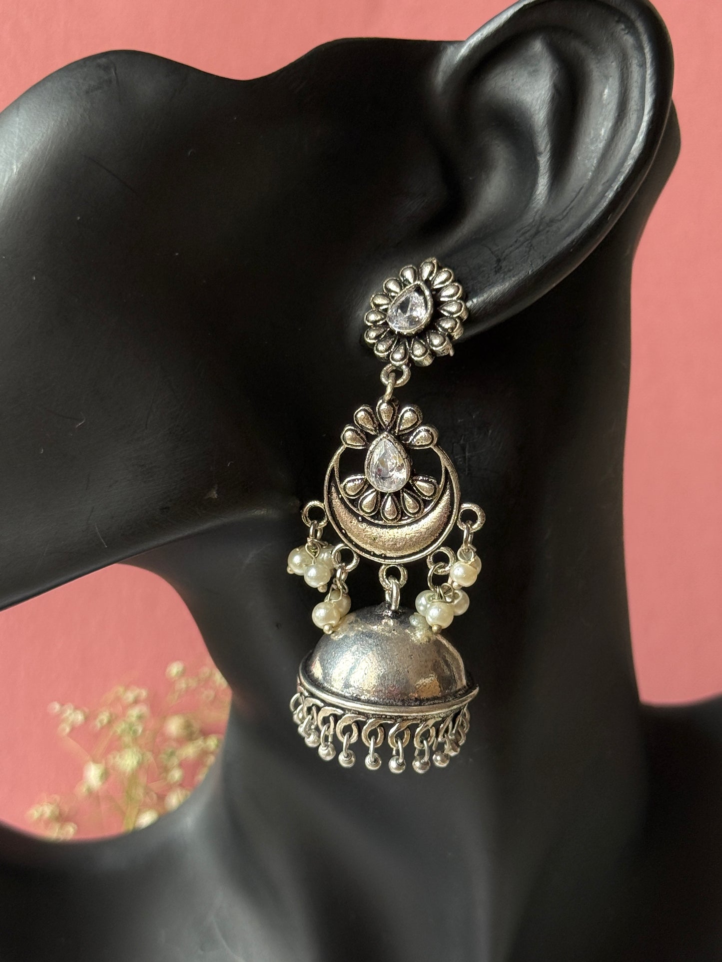 Silver Lookalike Long Jhumka Earrings