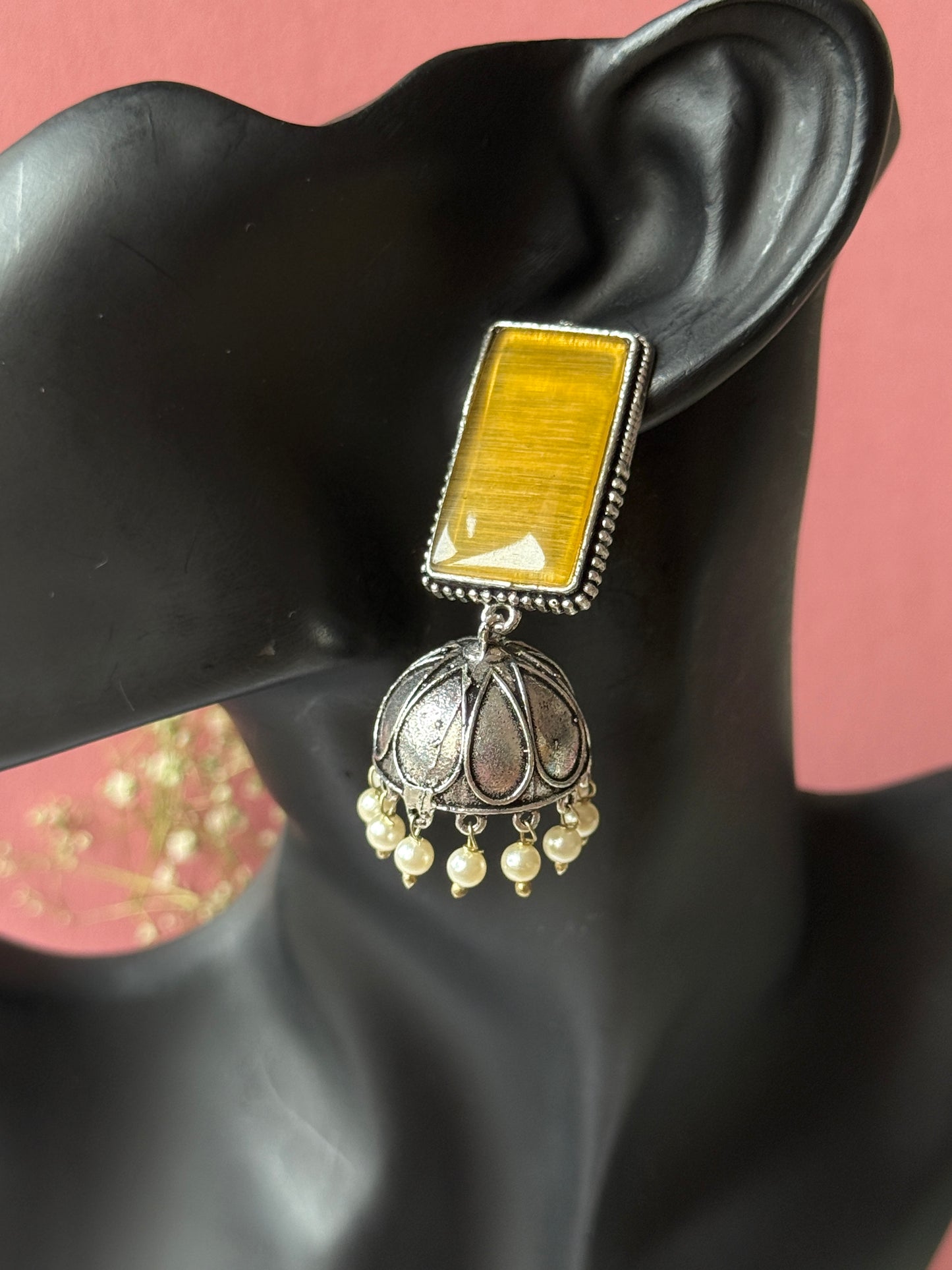 Rectangular Monalisa Stone Embedded Jhumka
