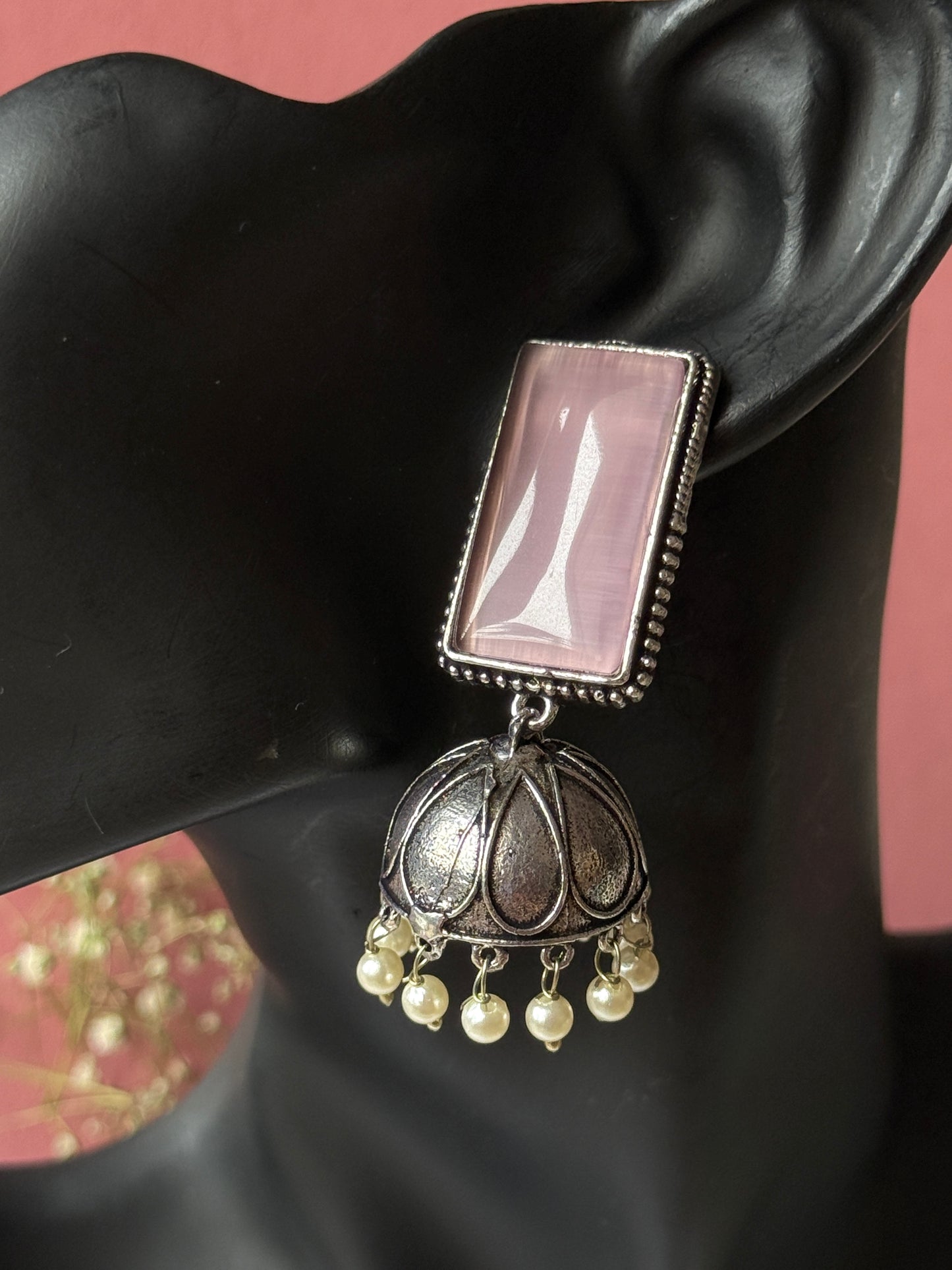 Rectangular Monalisa Stone Embedded Jhumka
