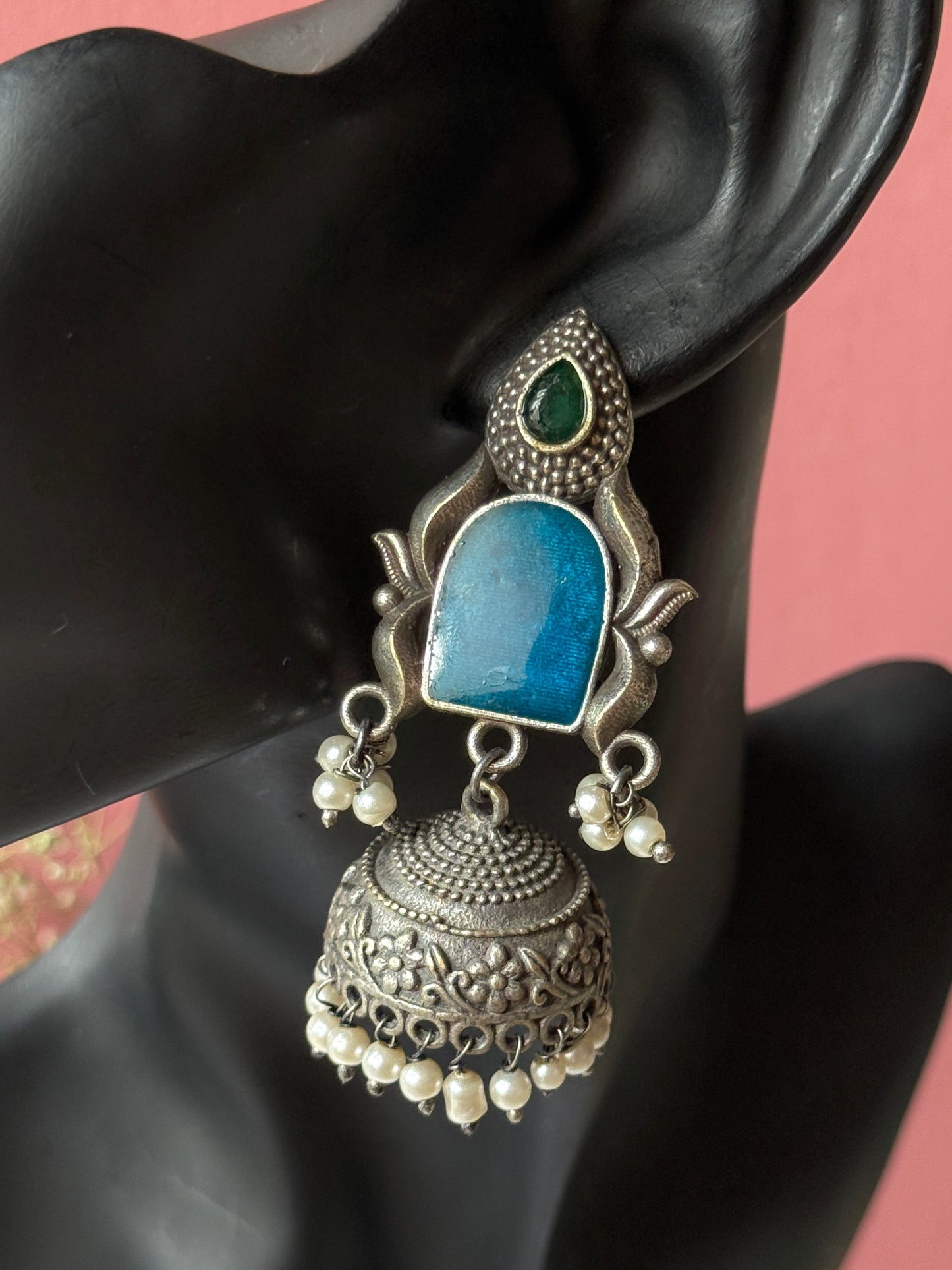 Silver Lookalike Dark Blue Jhumka