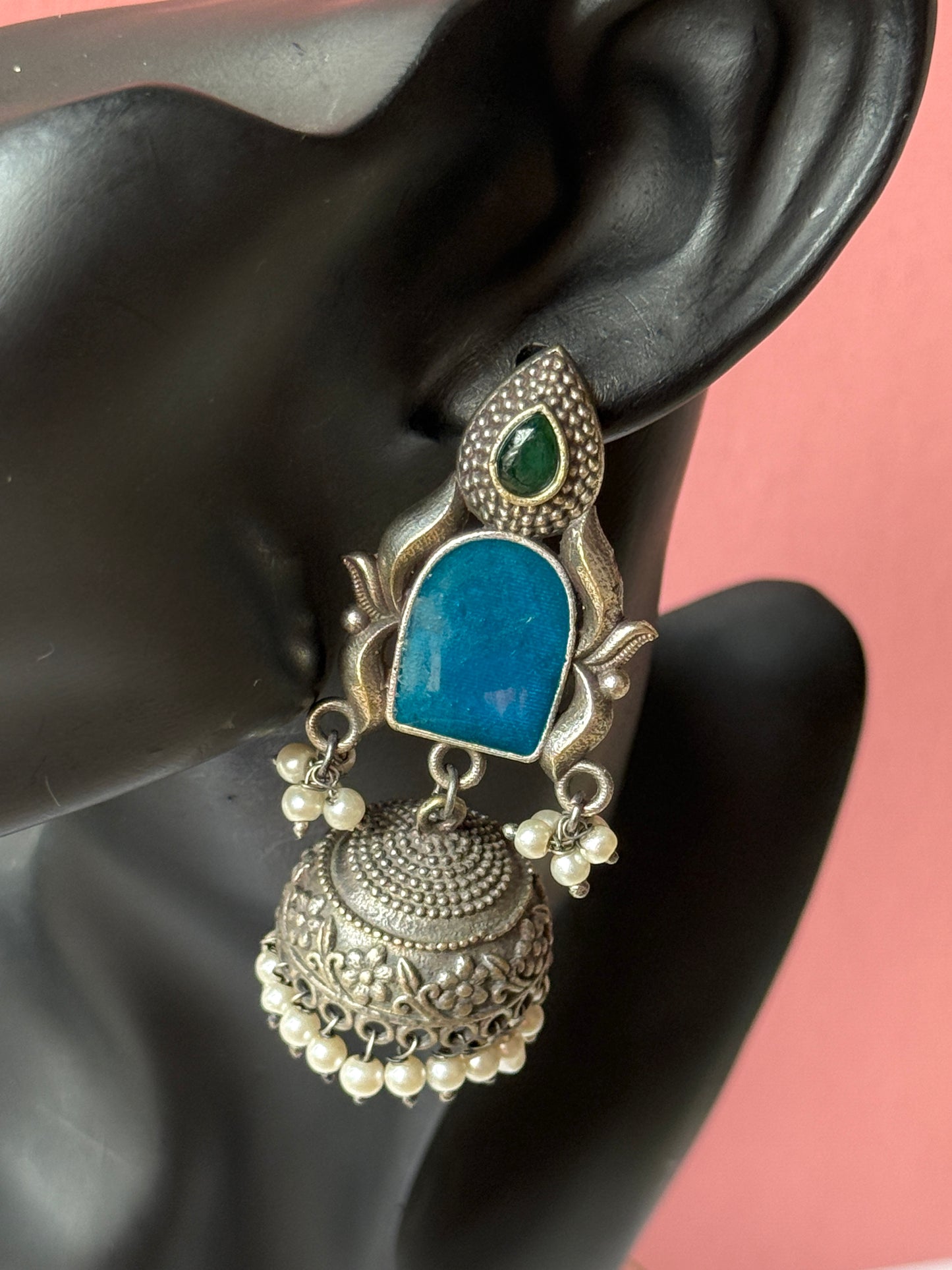 Silver Lookalike Dark Blue Jhumka
