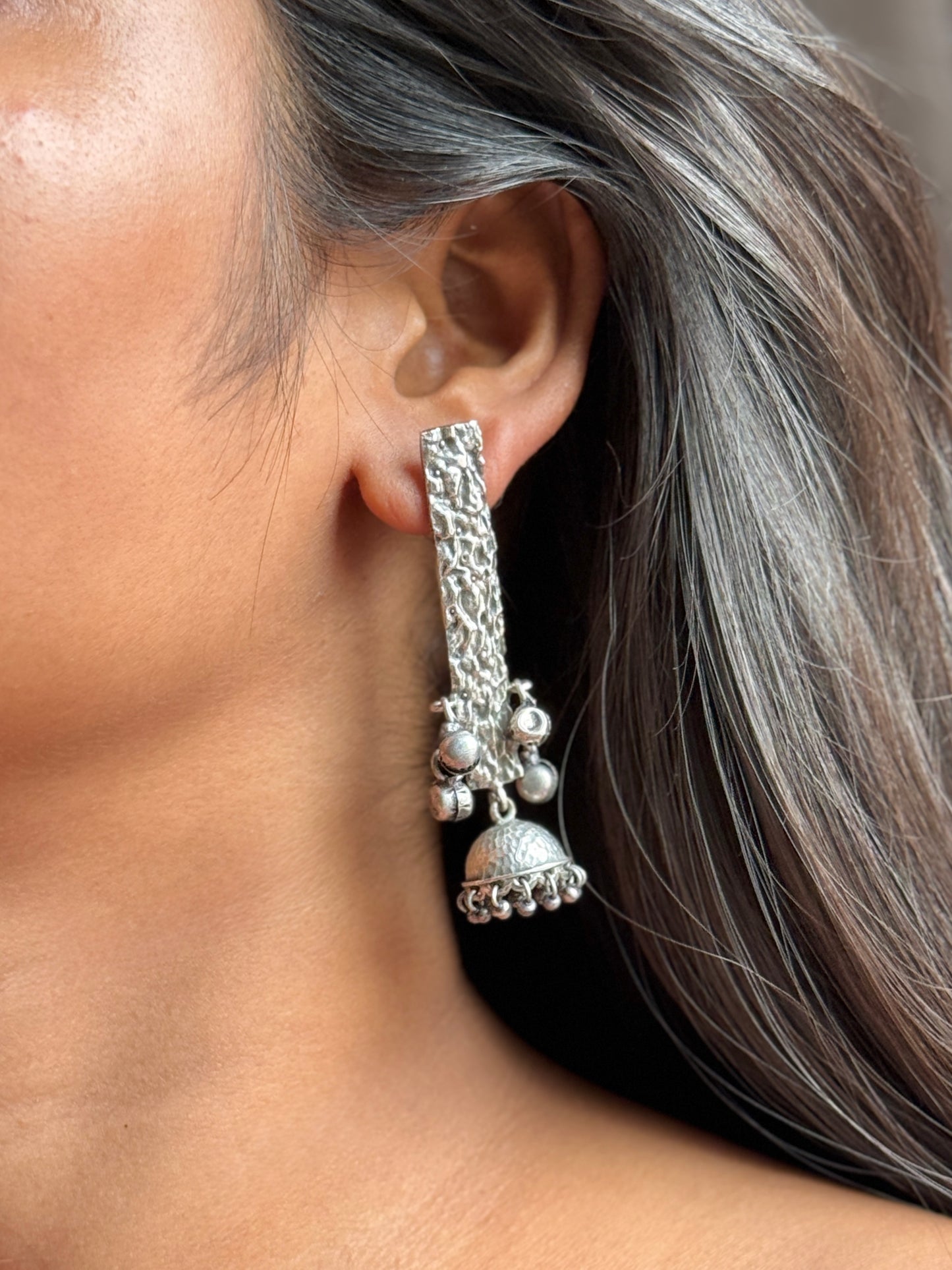 Silver Lookalike Statement Jhumka Earrings