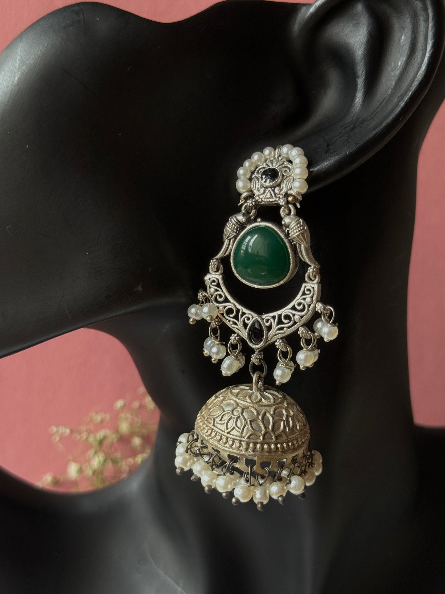 Silver Lookalike Jhumka with Embedded Pearls