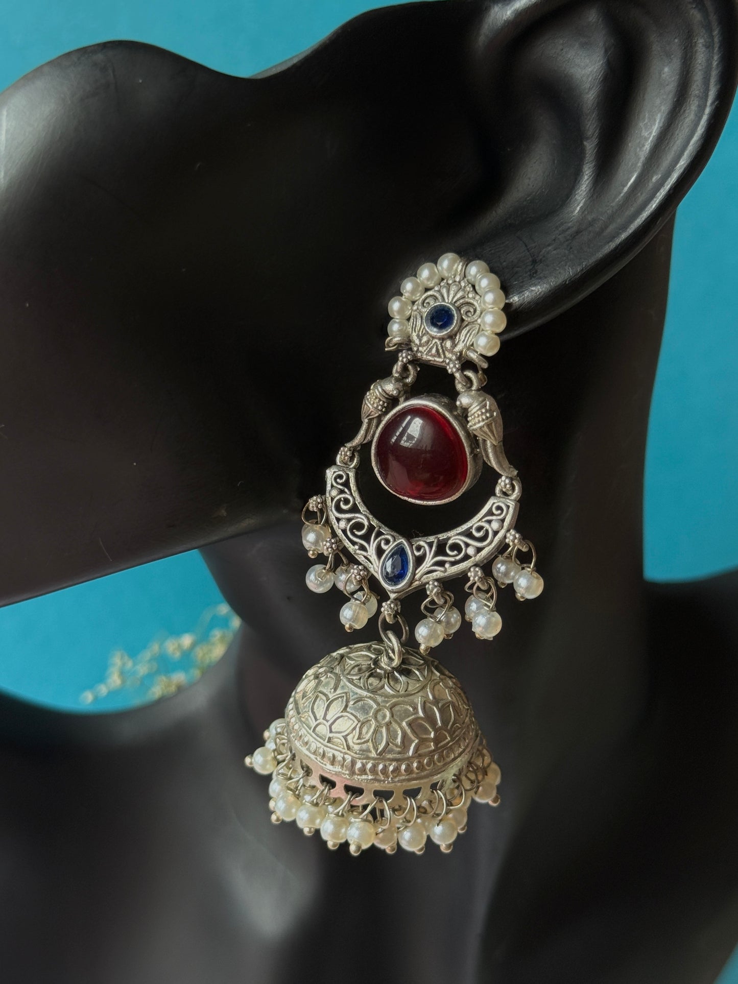 Silver Lookalike Jhumka with Embedded Pearls