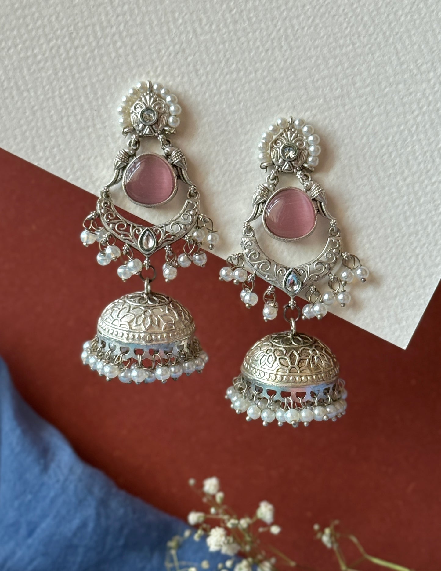 Silver Lookalike Jhumka with Embedded Pearls