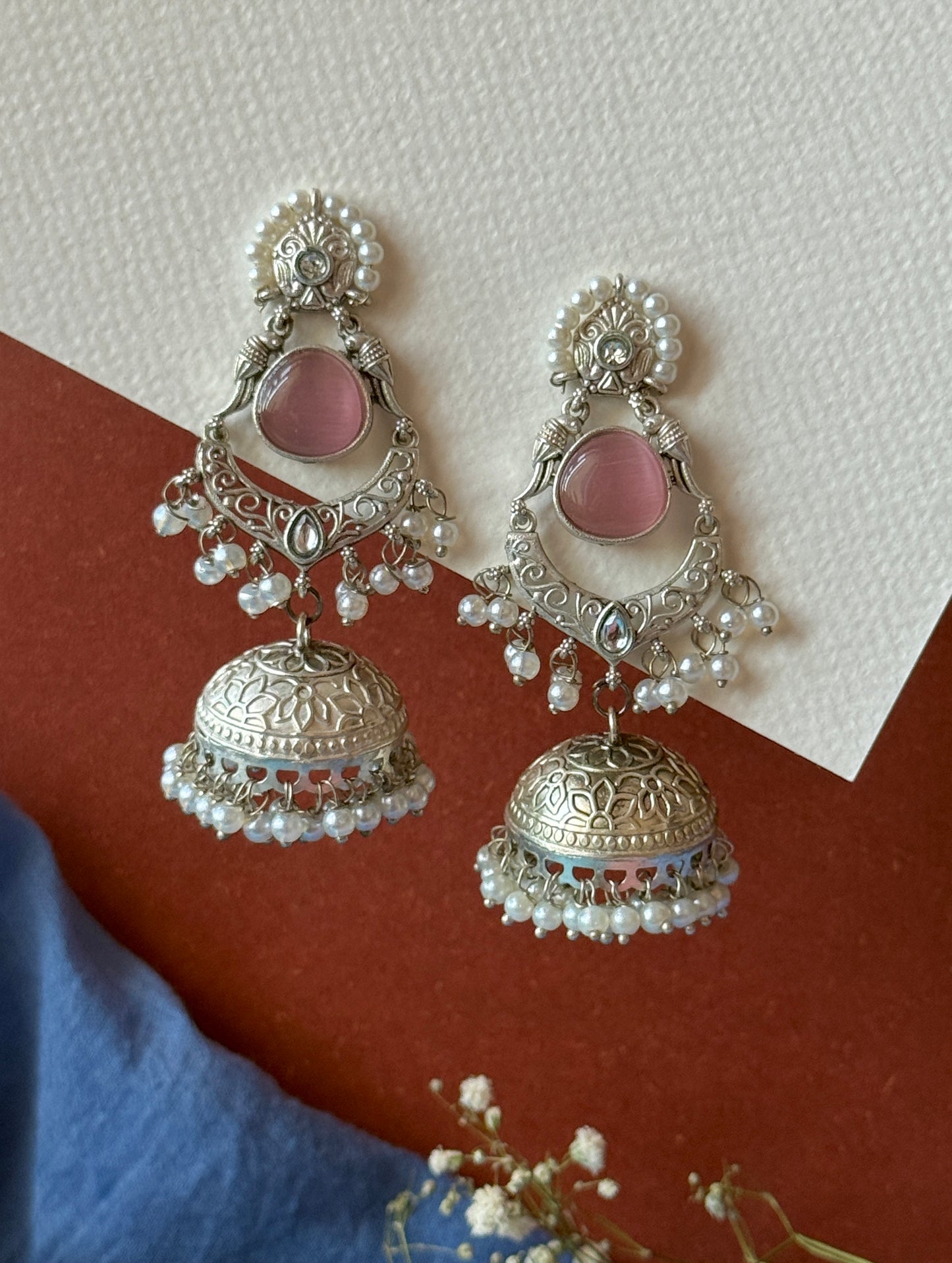 Silver Lookalike Jhumka with Embedded Pearls