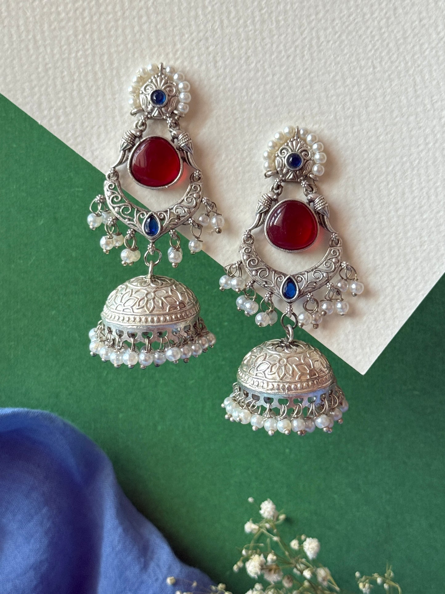 Silver Lookalike Jhumka with Embedded Pearls