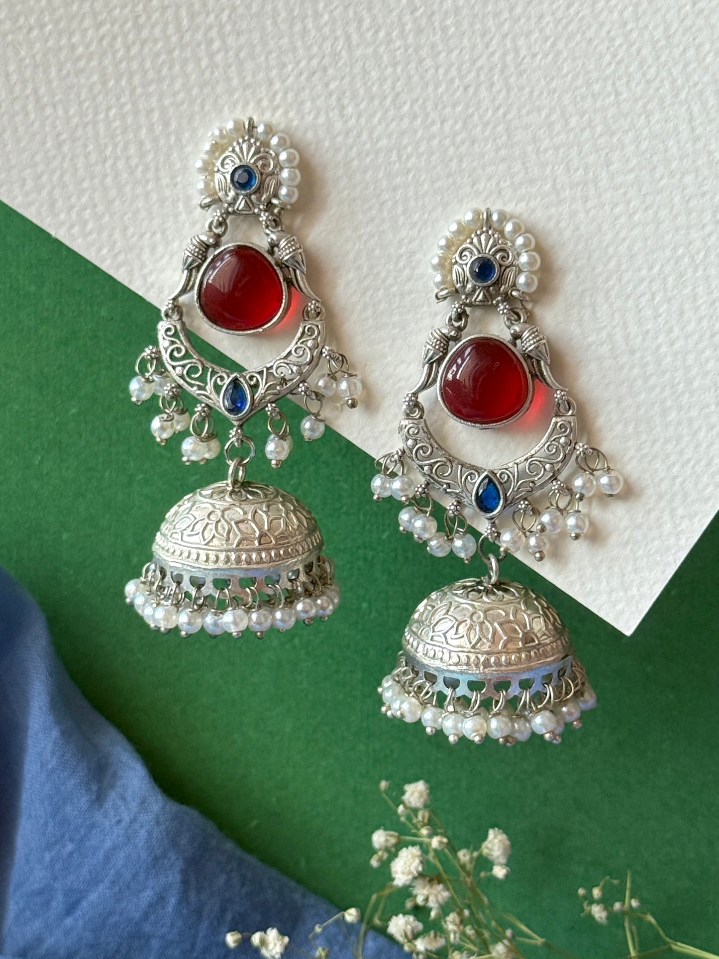 Silver Lookalike Jhumka with Embedded Pearls