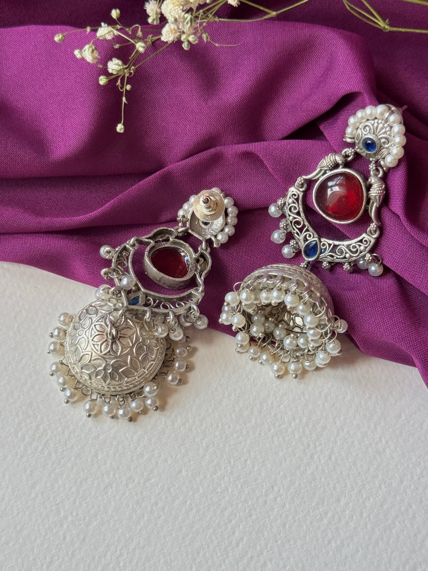 Silver Lookalike Jhumka with Embedded Pearls