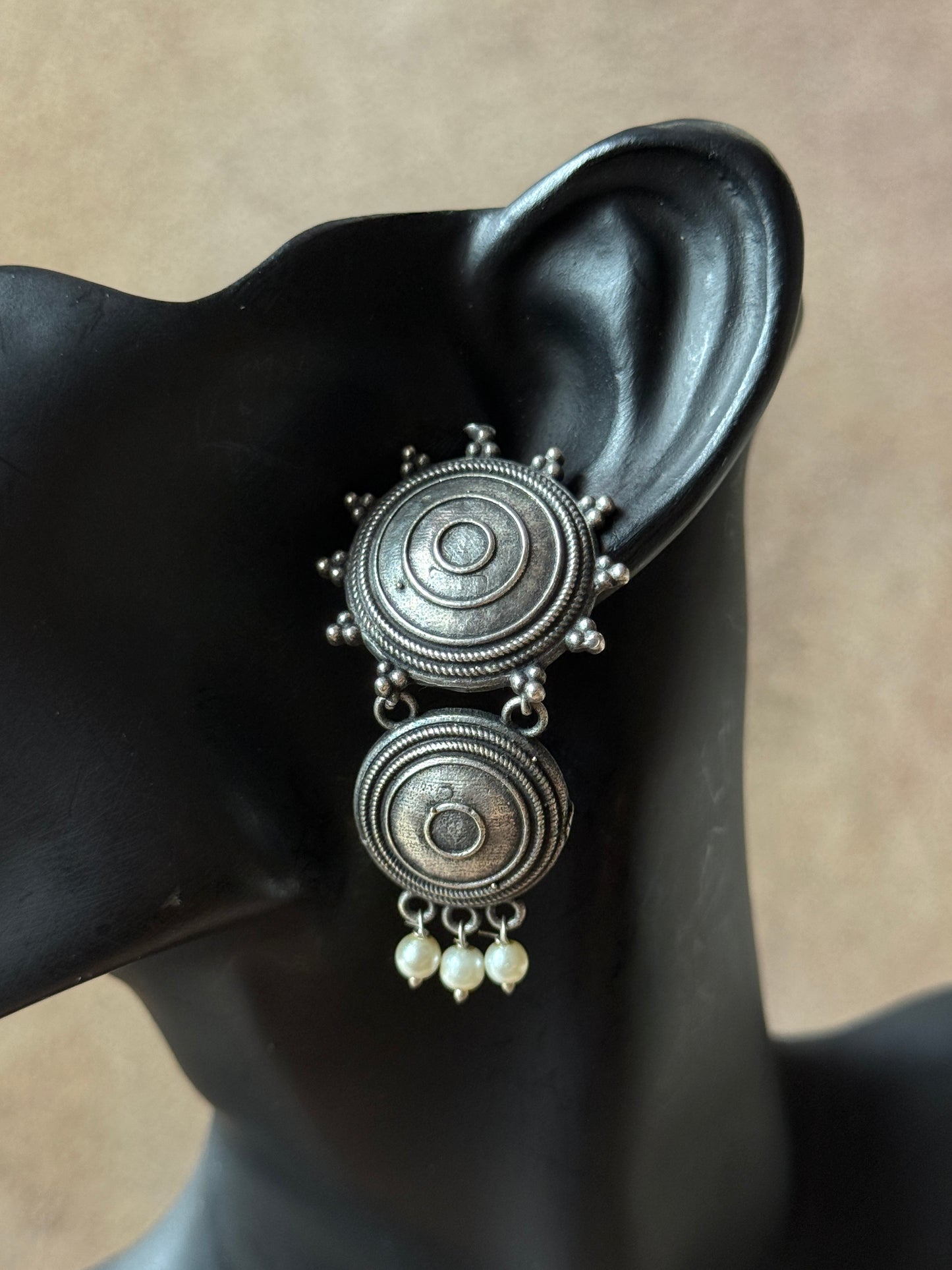 Oxidised Two-Circle Statement Earrings