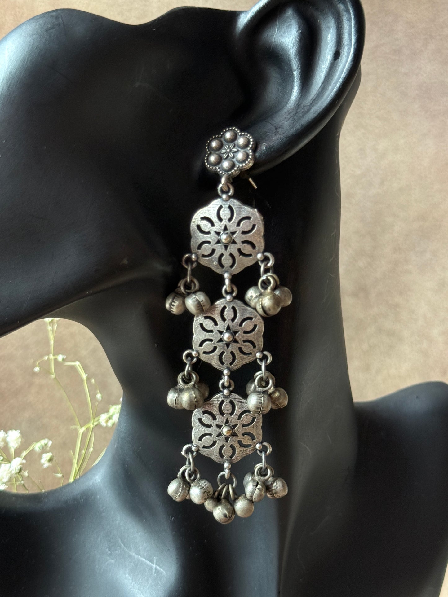 Antique Drop Long Earrings with Ghungroo