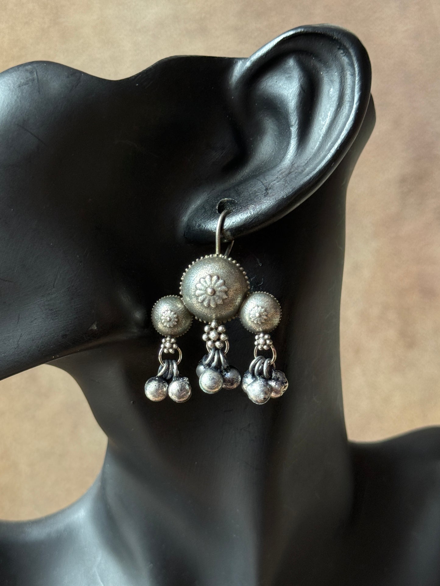 Silver Replica Hook Earrings with Ghungroo