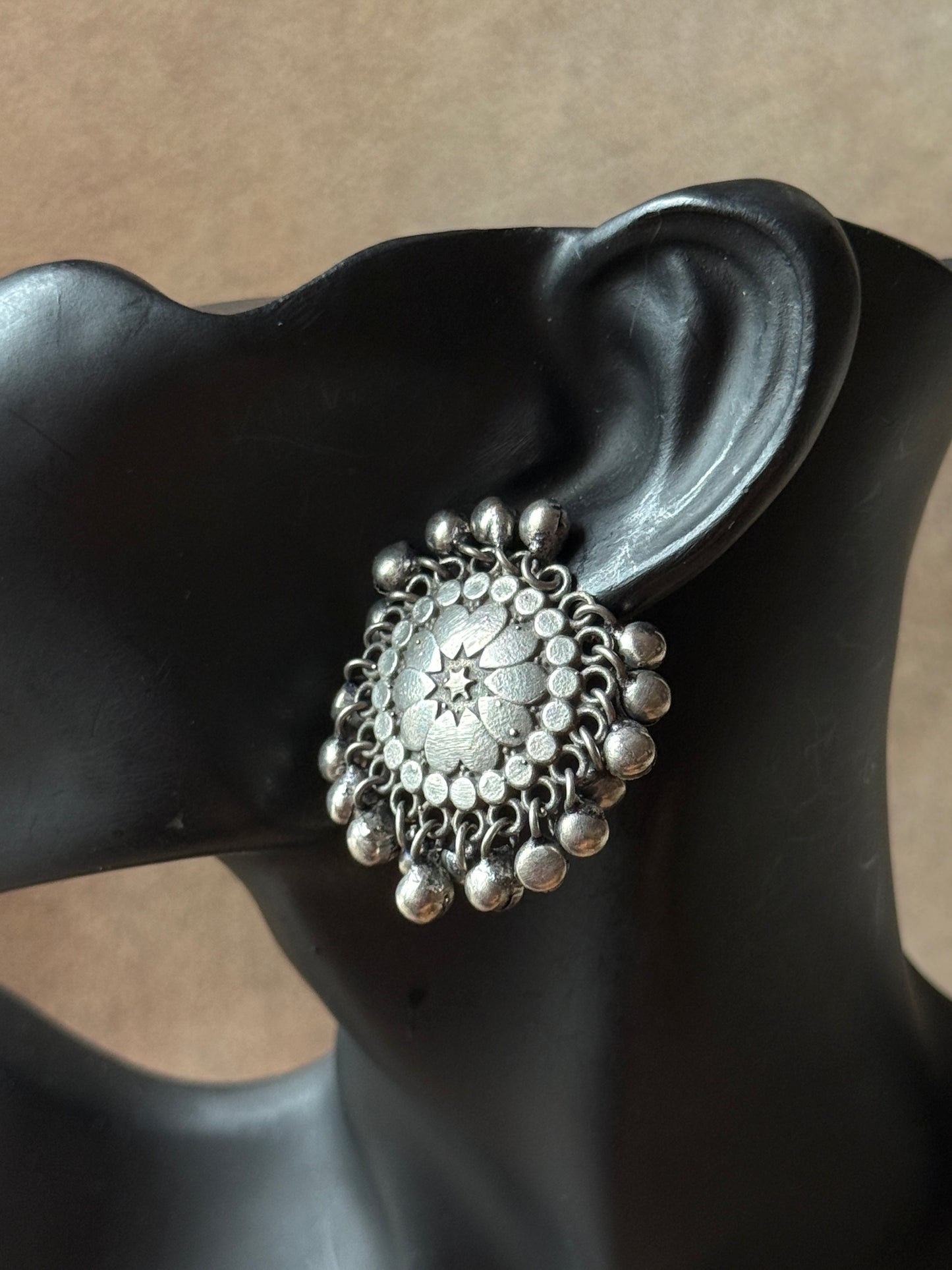 Oxidised Circular Earrings with Ghungroo – Boho Charm