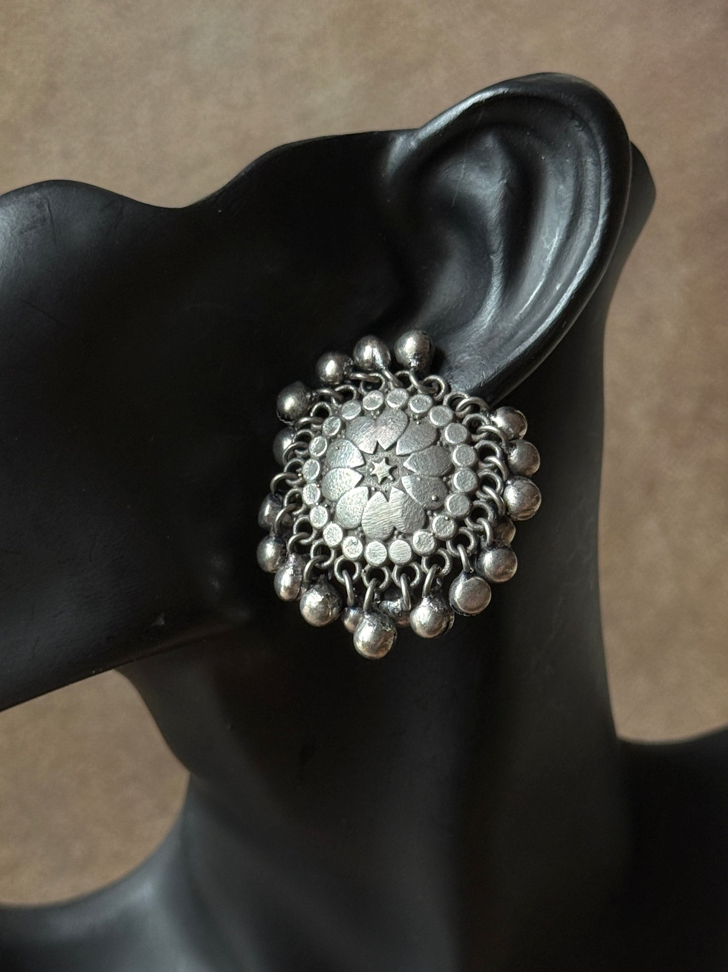 Oxidised Circular Earrings with Ghungroo – Boho Charm