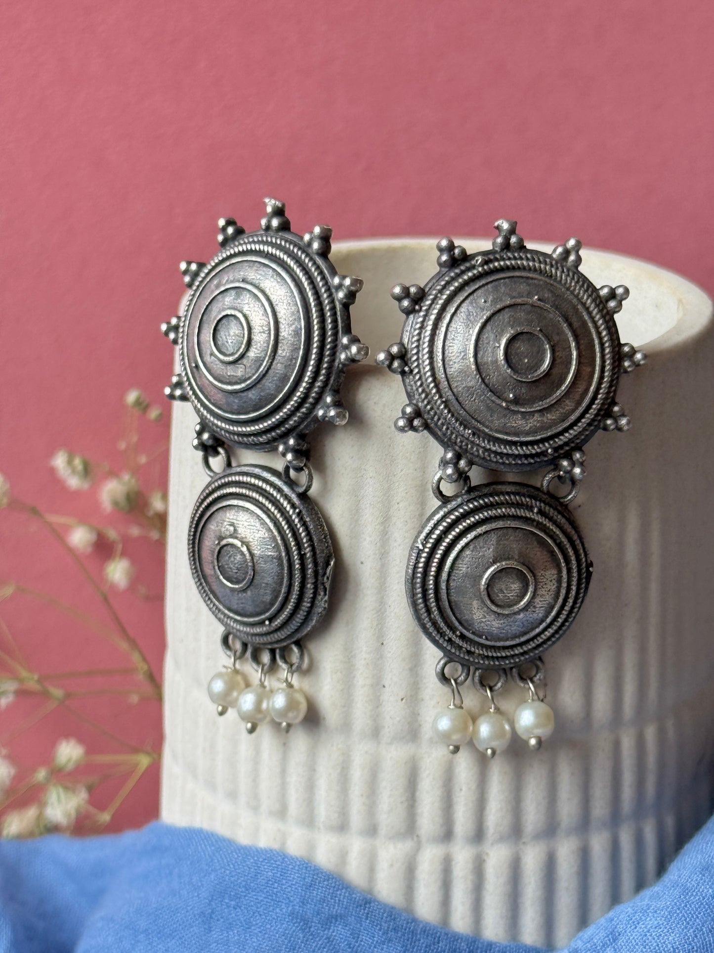 Oxidised Two-Circle Statement Earrings