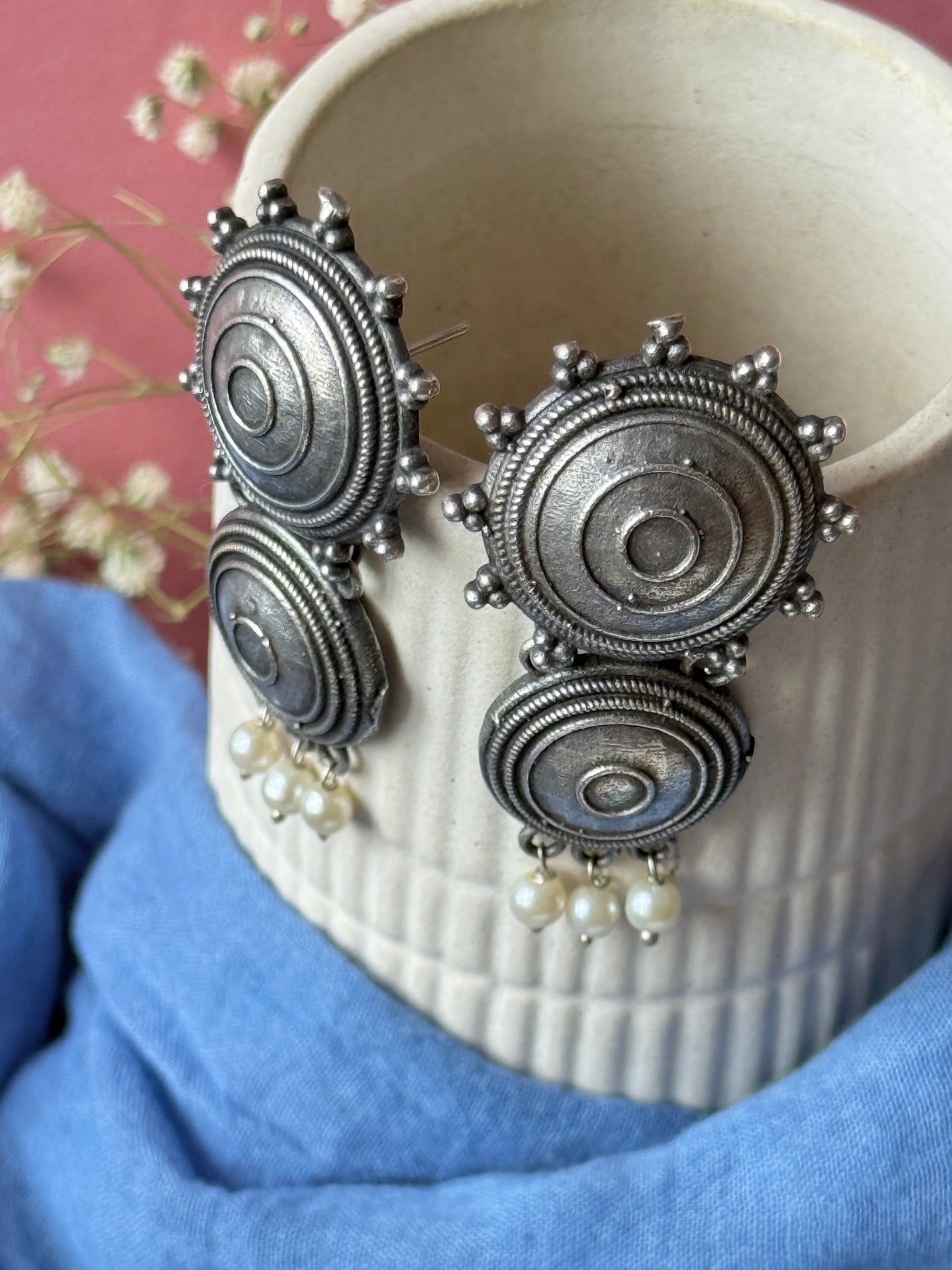 Oxidised Two-Circle Statement Earrings
