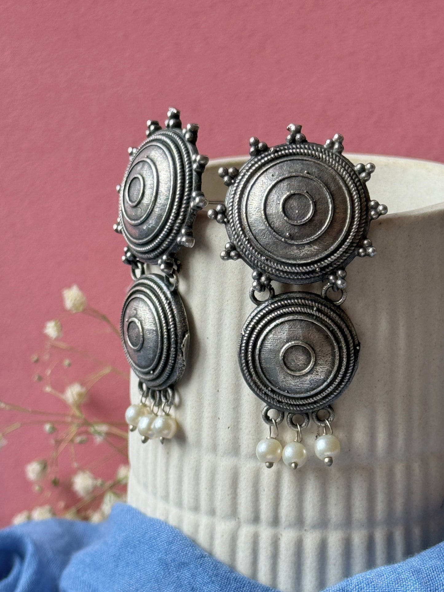 Oxidised Two-Circle Statement Earrings