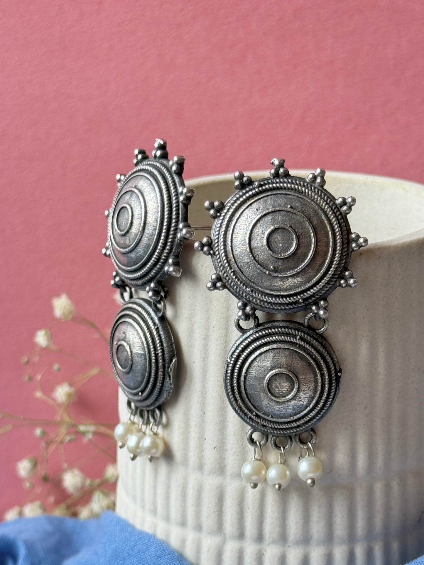 Oxidised Two-Circle Statement Earrings