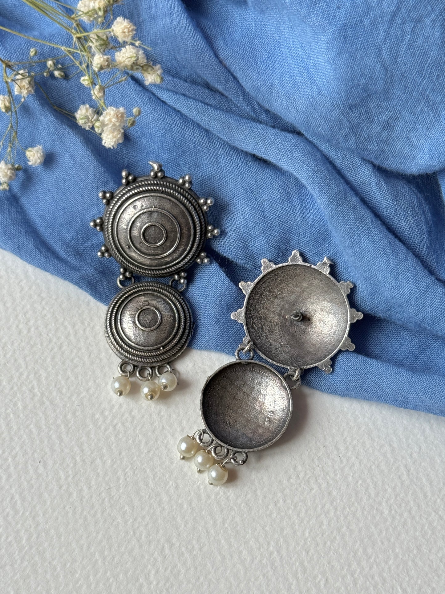 Oxidised Two-Circle Statement Earrings
