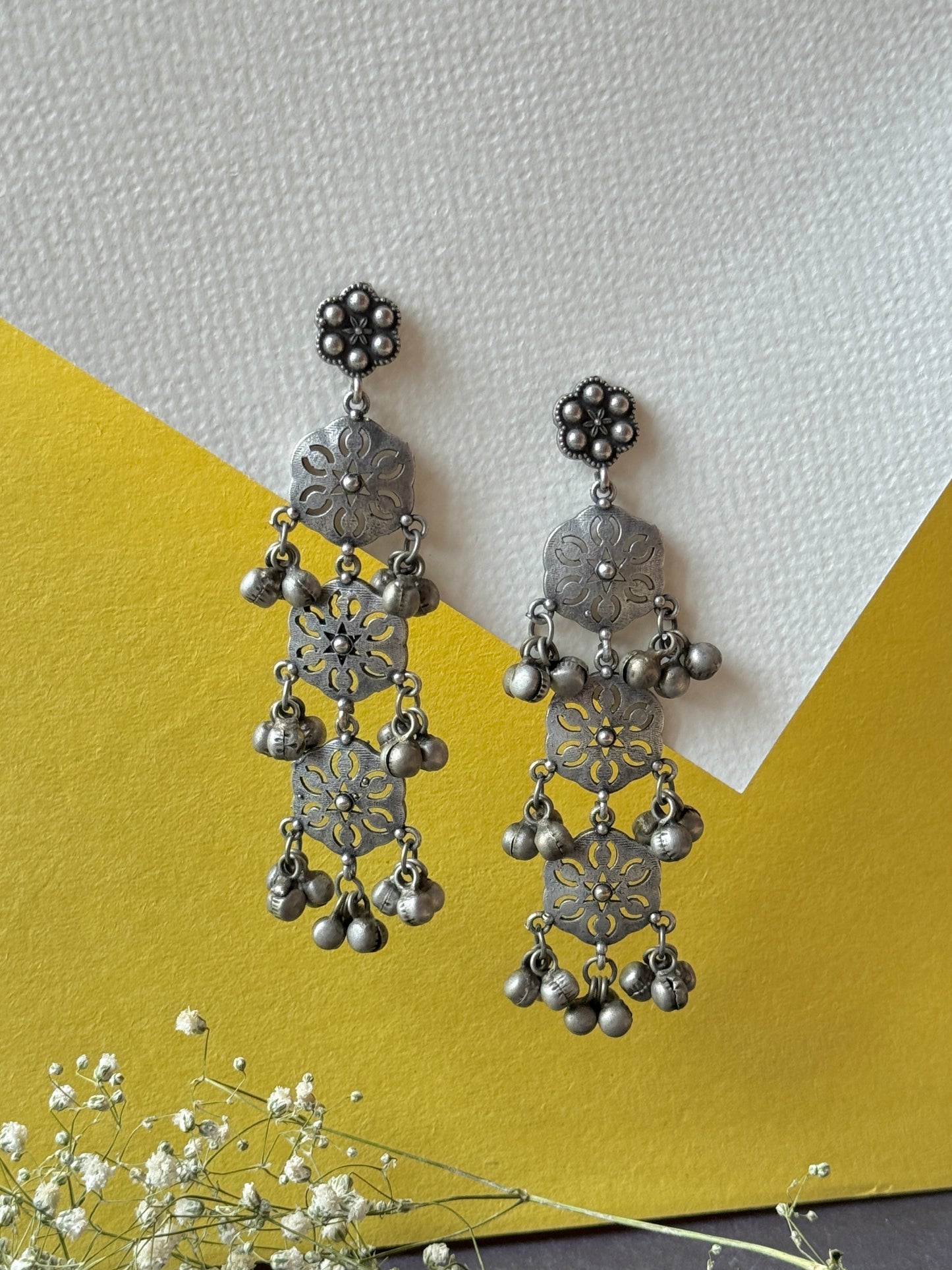 Antique Drop Long Earrings with Ghungroo