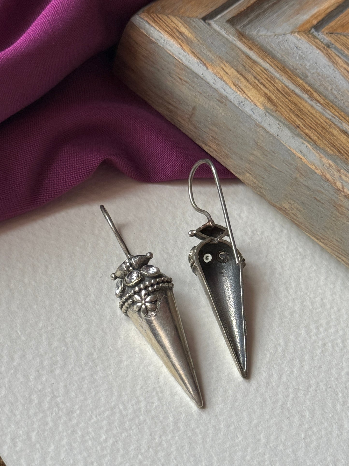 Oxidised Stone Work Earrings – Elegant Vintage Charm