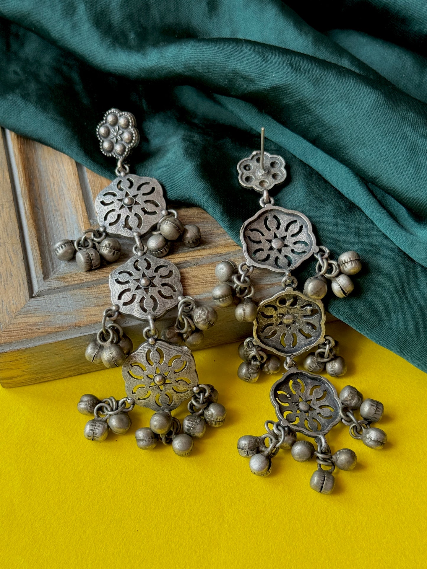 Antique Drop Long Earrings with Ghungroo