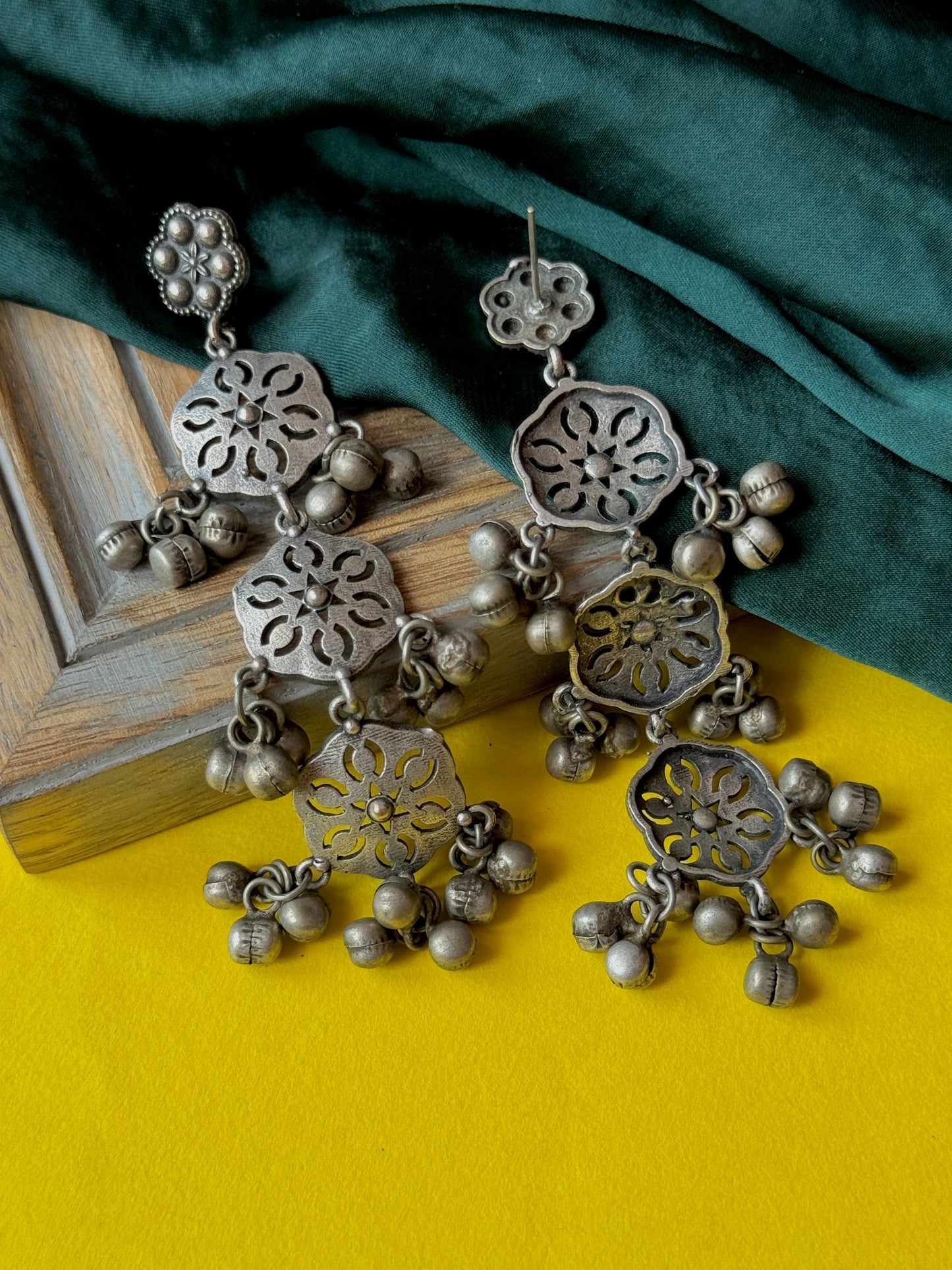 Antique Drop Long Earrings with Ghungroo