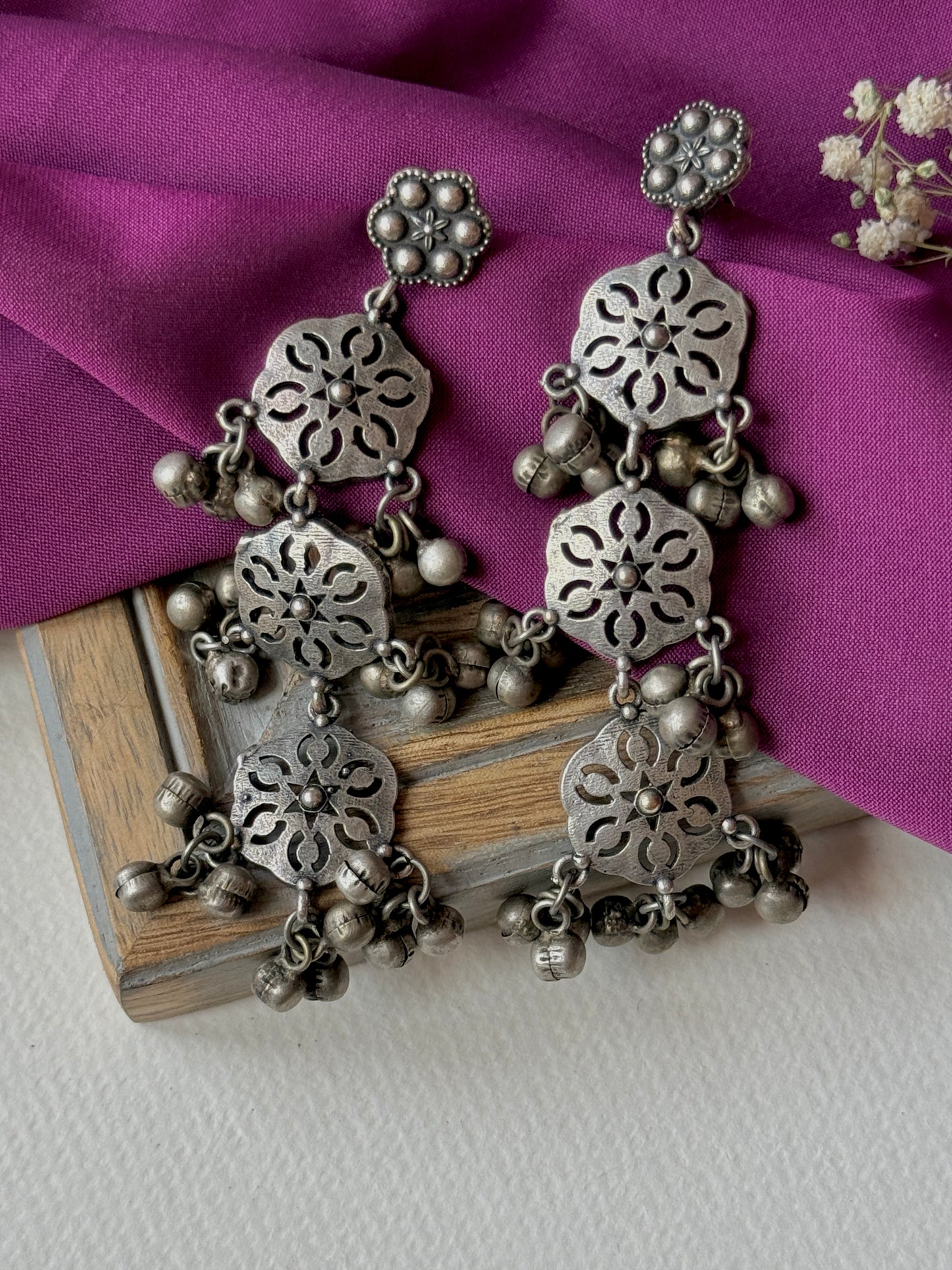 Antique Drop Long Earrings with Ghungroo