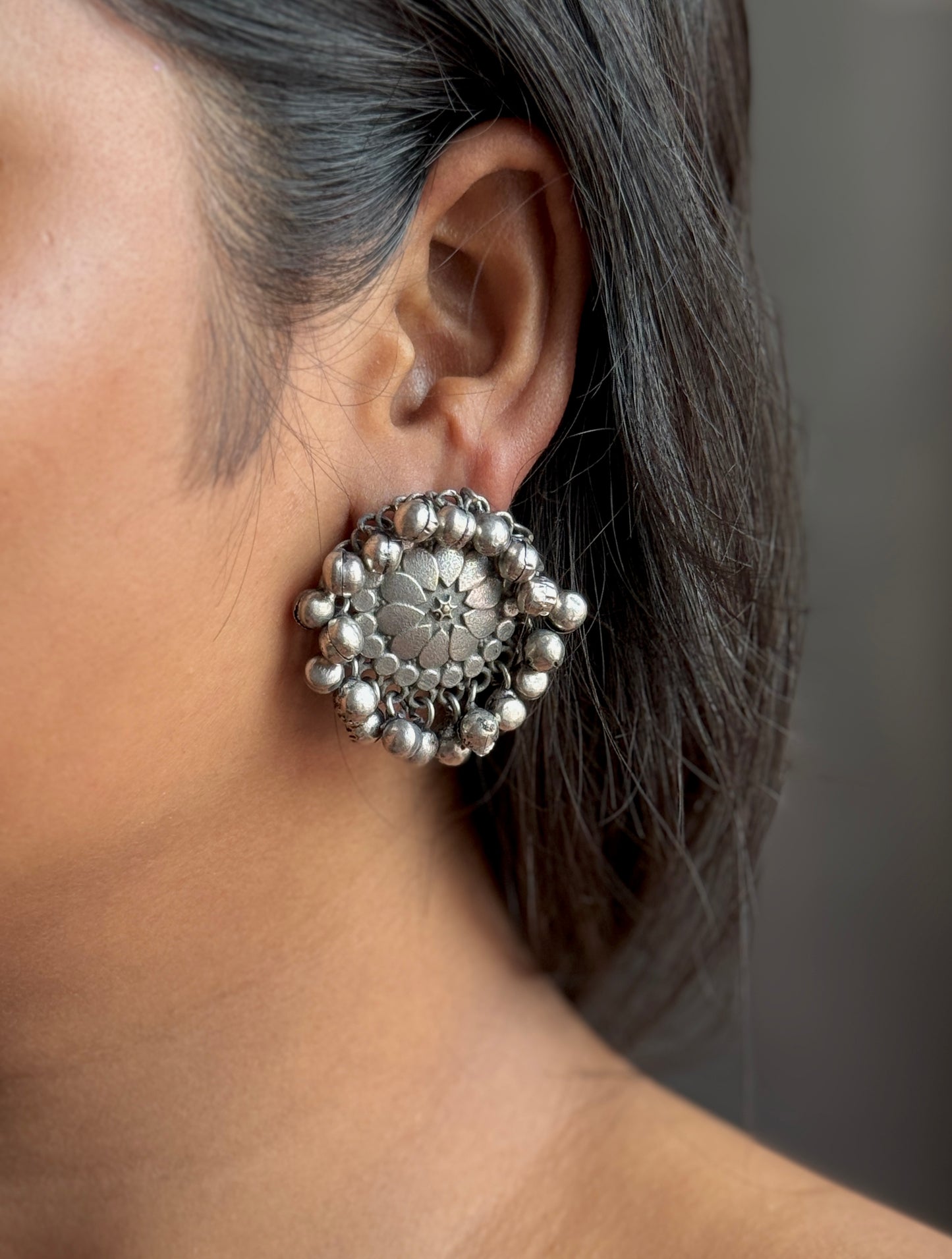 Oxidised Circular Earrings with Ghungroo – Boho Charm