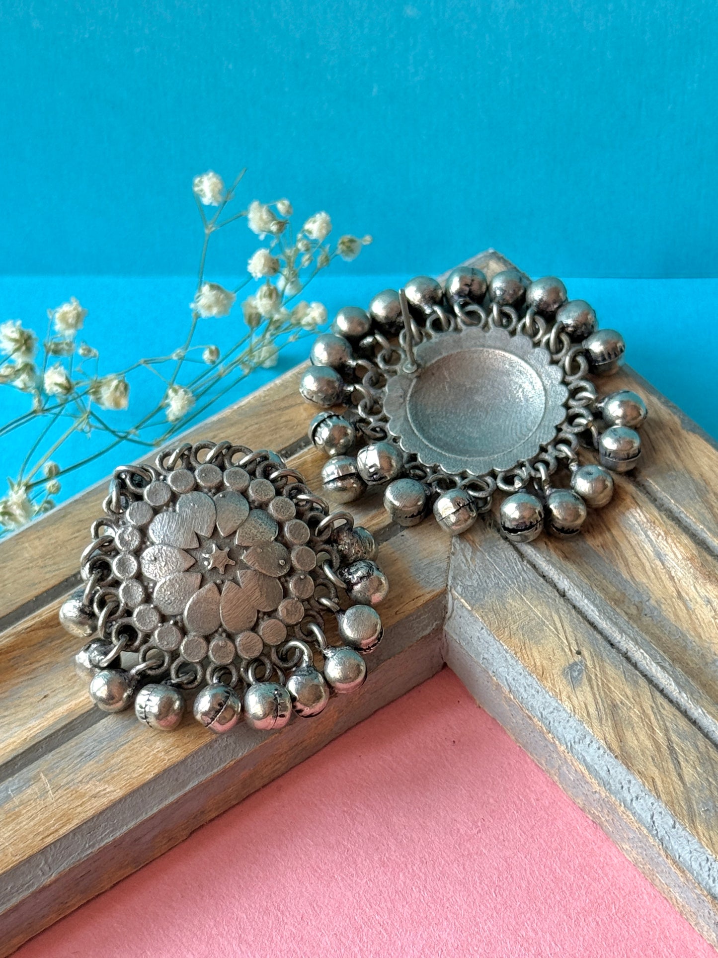Oxidised Circular Earrings with Ghungroo – Boho Charm