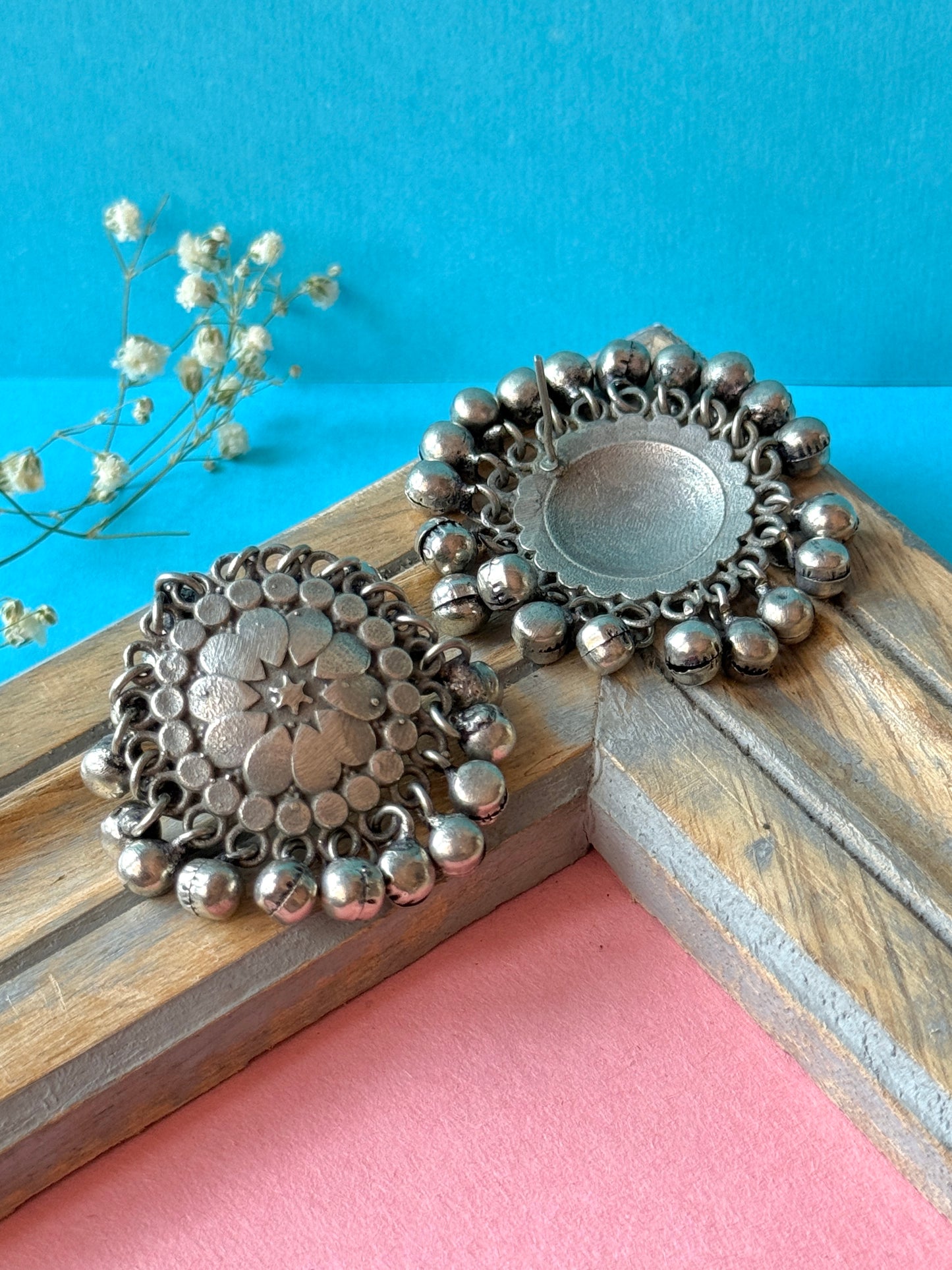 Oxidised Circular Earrings with Ghungroo – Boho Charm