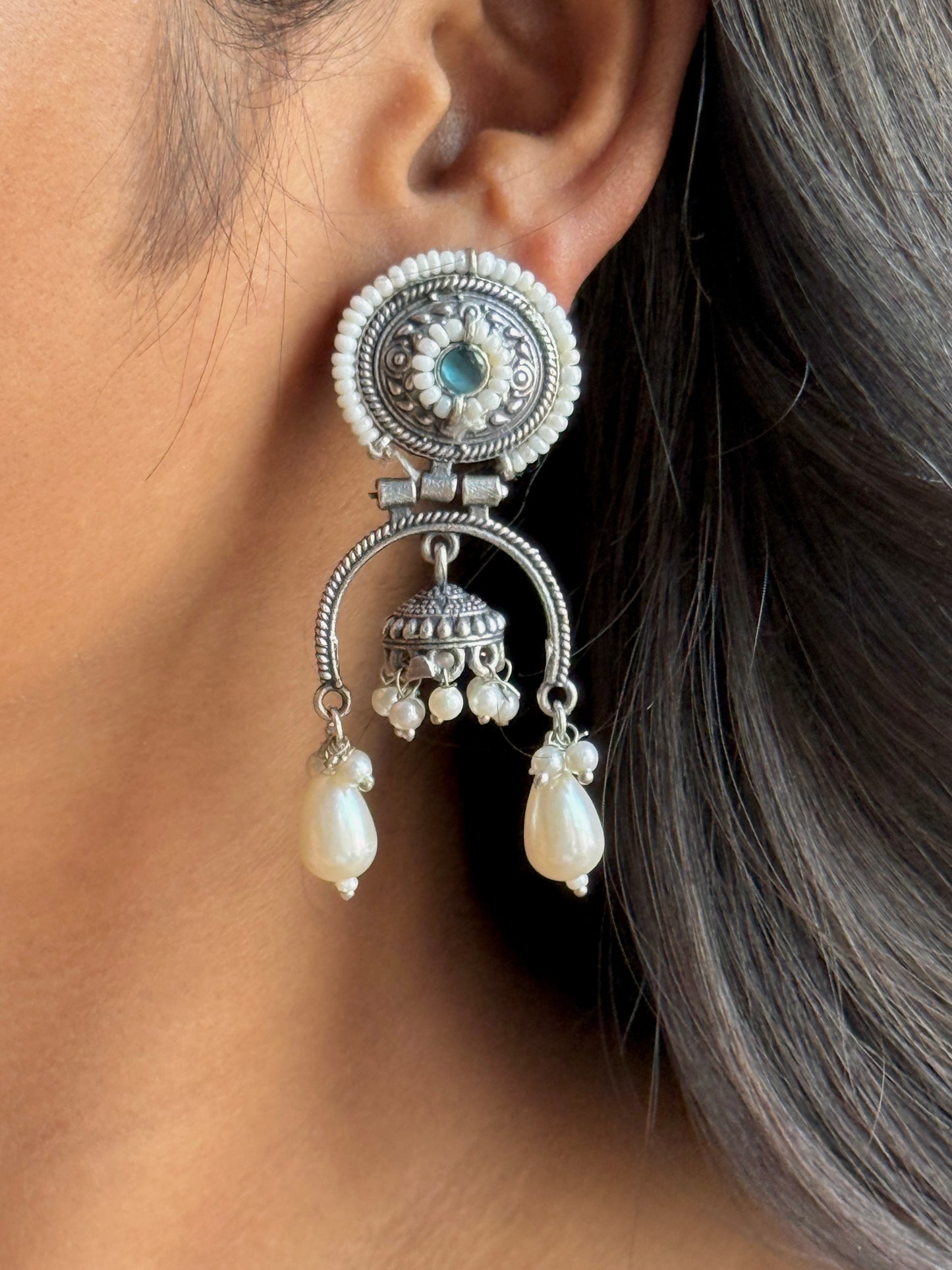 Silver Lookalike Hanging Jhumki Earrings