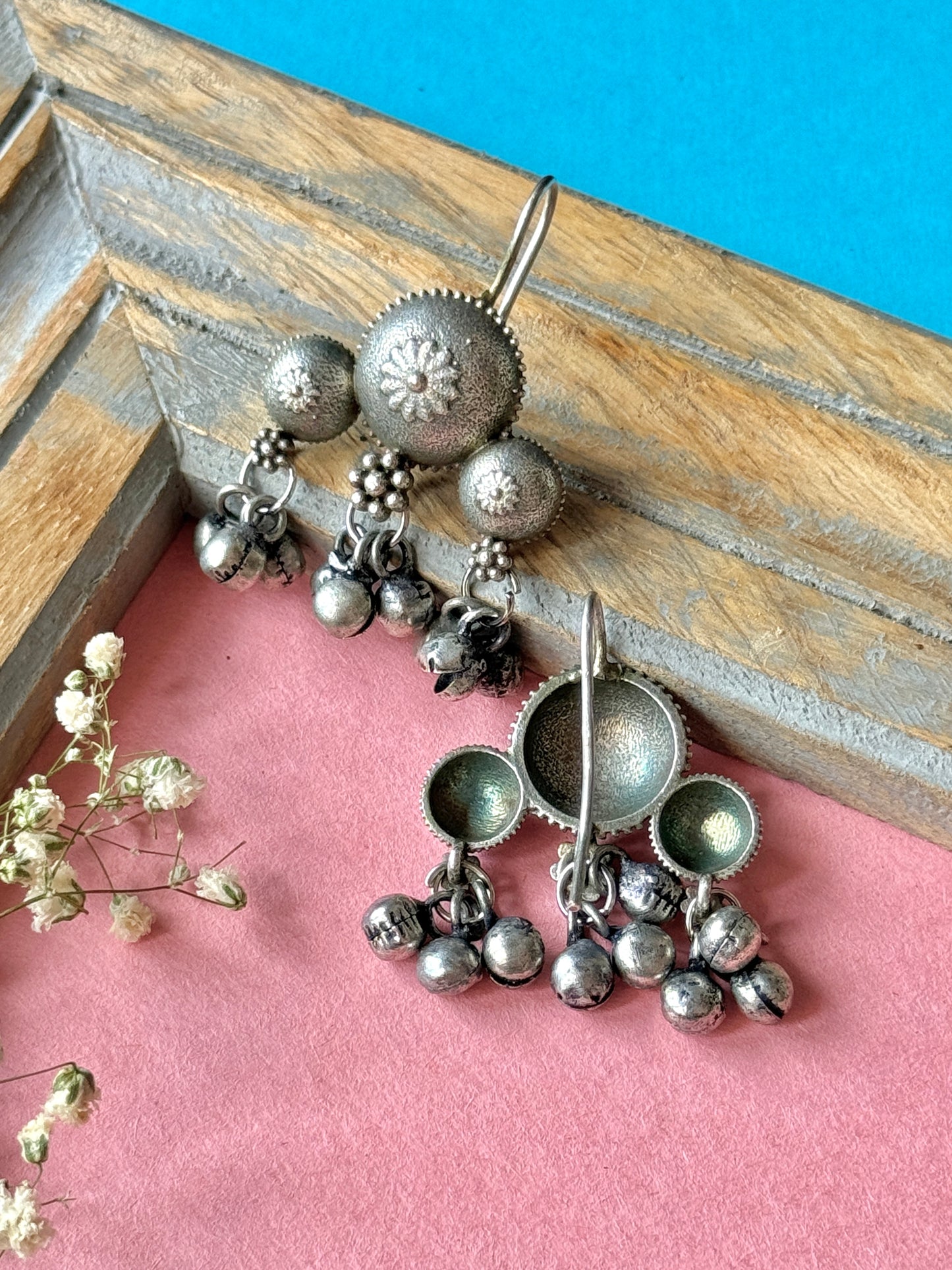 Silver Replica Hook Earrings with Ghungroo