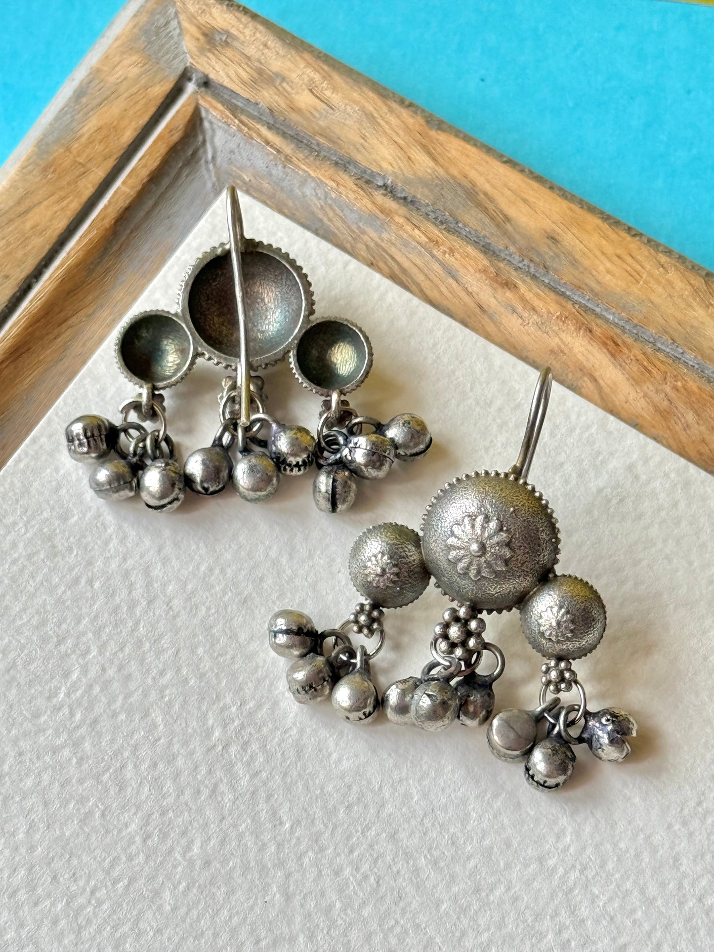 Silver Replica Hook Earrings with Ghungroo