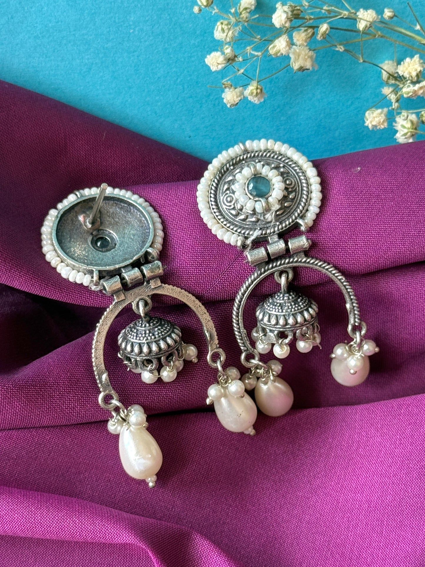 Silver Lookalike Hanging Jhumki Earrings
