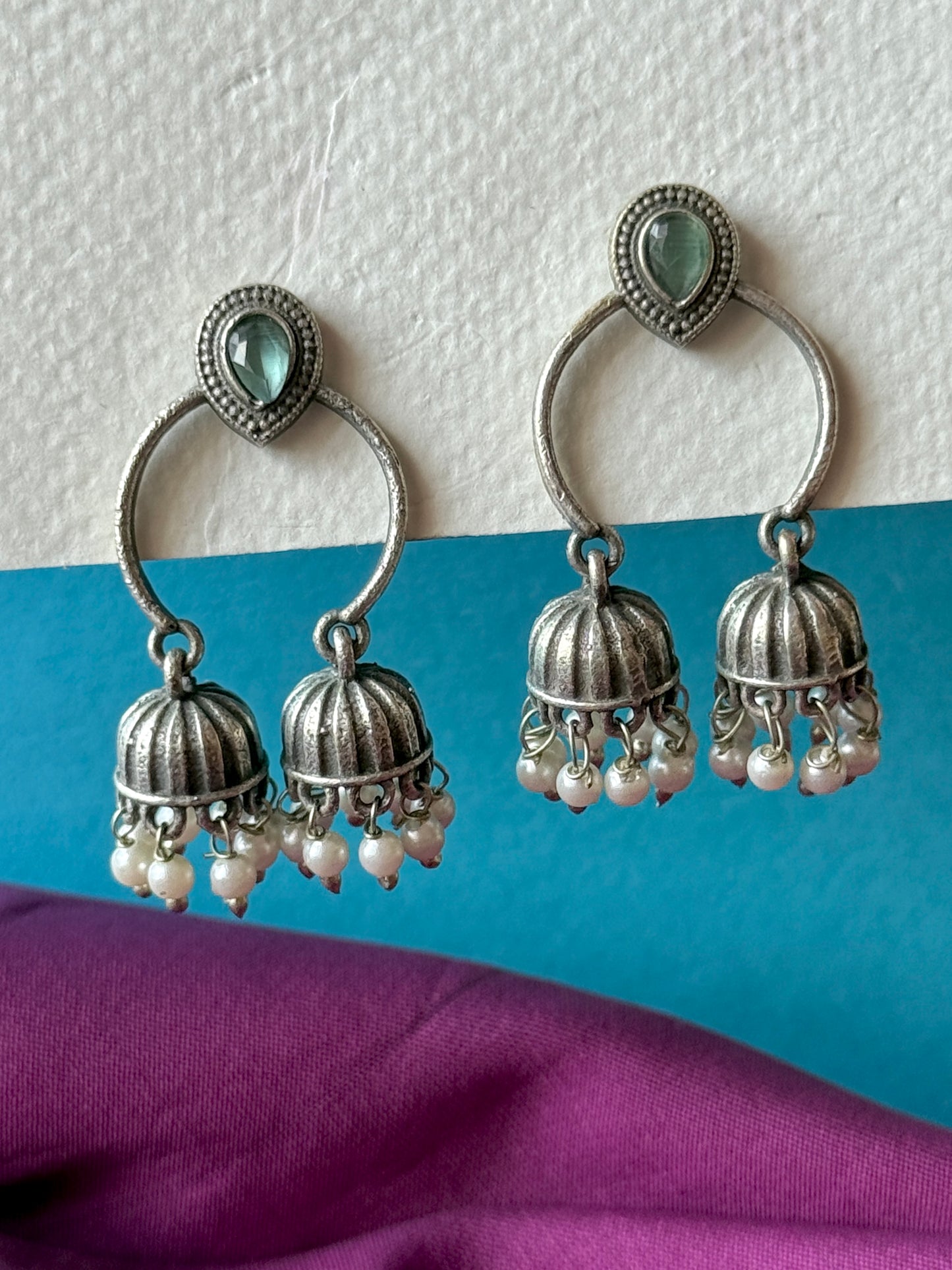 Silver Lookalike Dual Jhumki Earrings