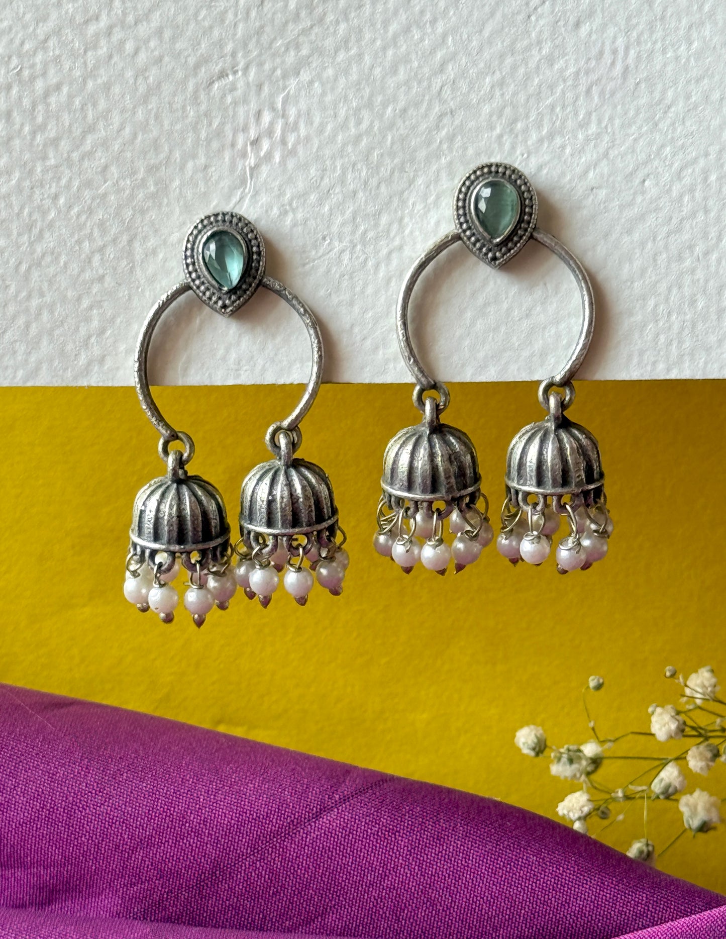 Silver Lookalike Dual Jhumki Earrings
